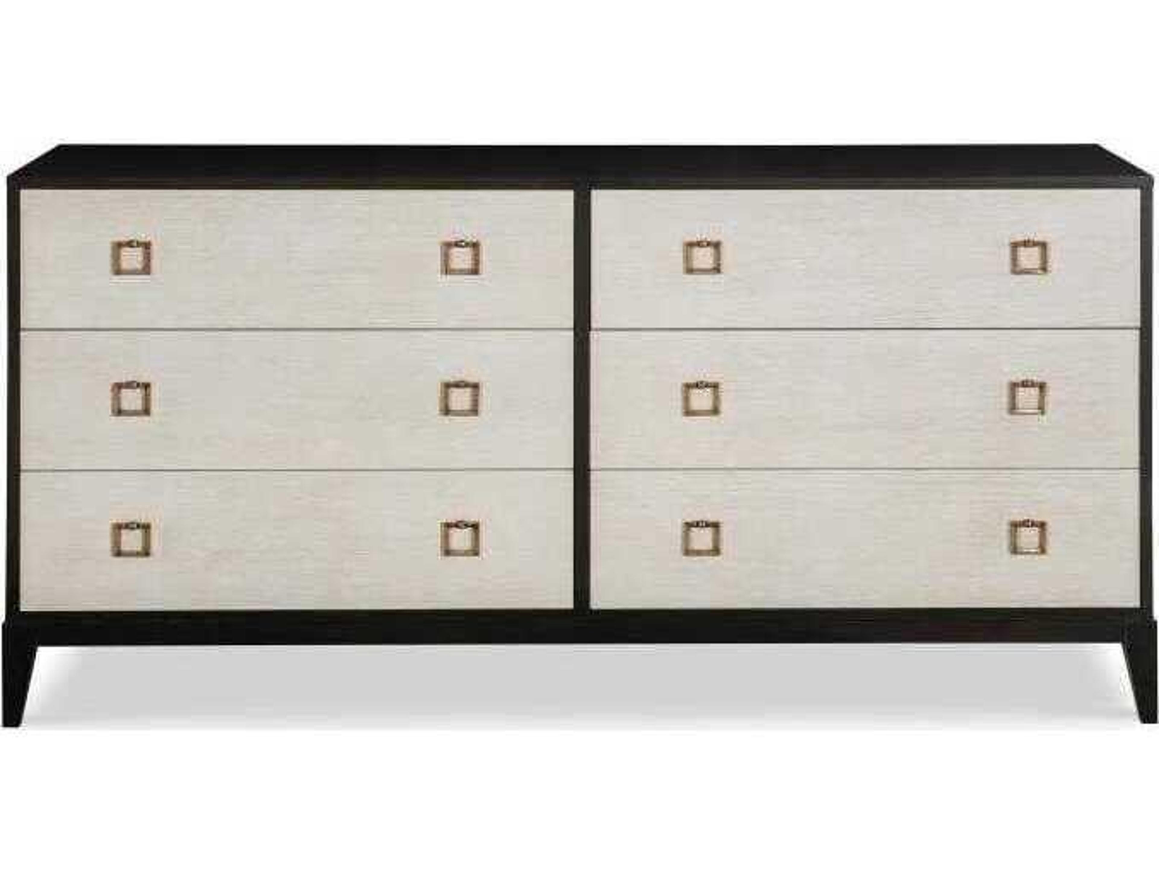 Century Furniture Details Case 6-Drawers Brown Oak Wood Double Dresser