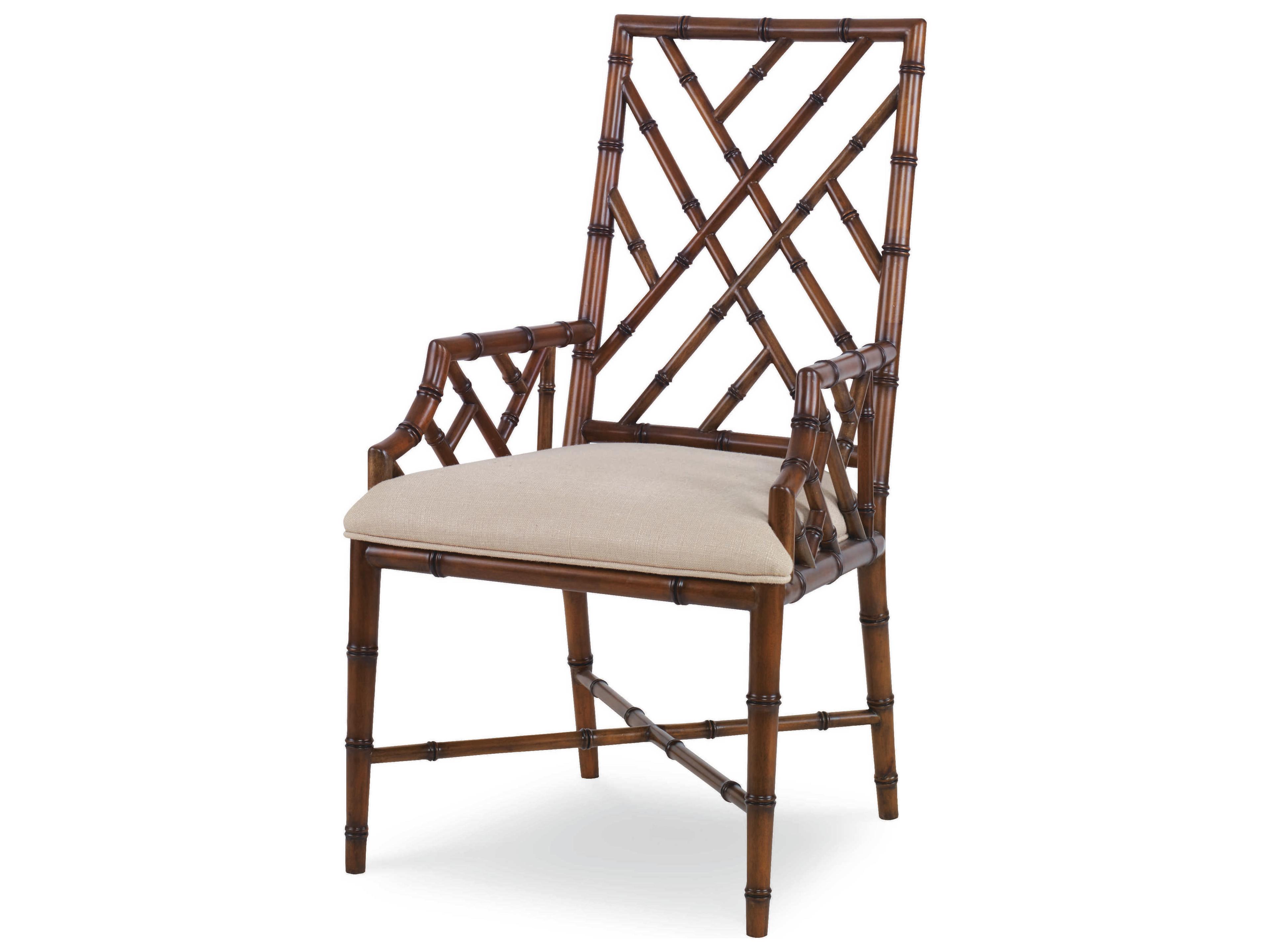 Century Furniture Curate Mahogany Wood Brown Upholstered Arm Dining Chair