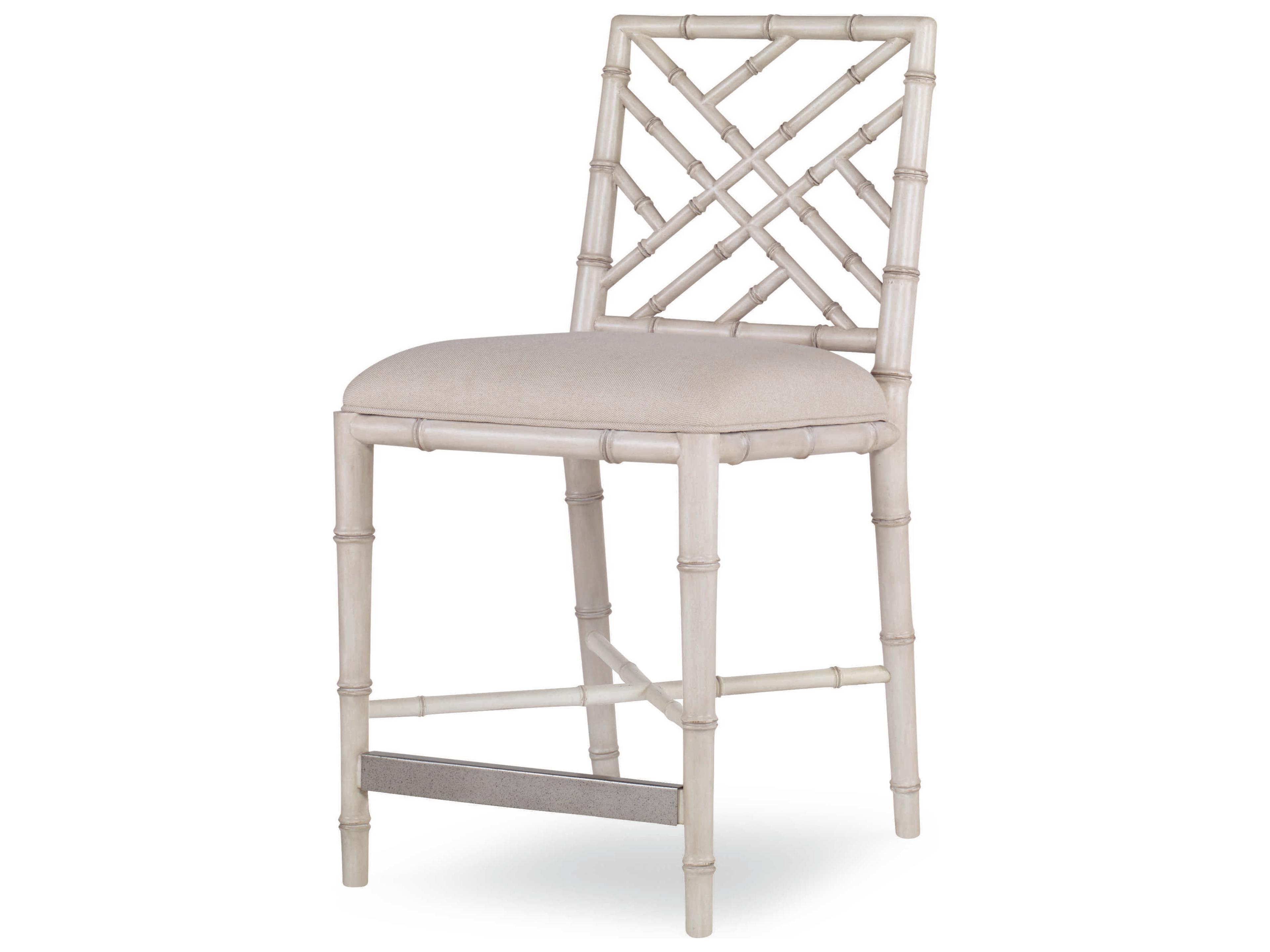 Curate Upholstered Mahogany Wood Antique White Flax Counter Stool