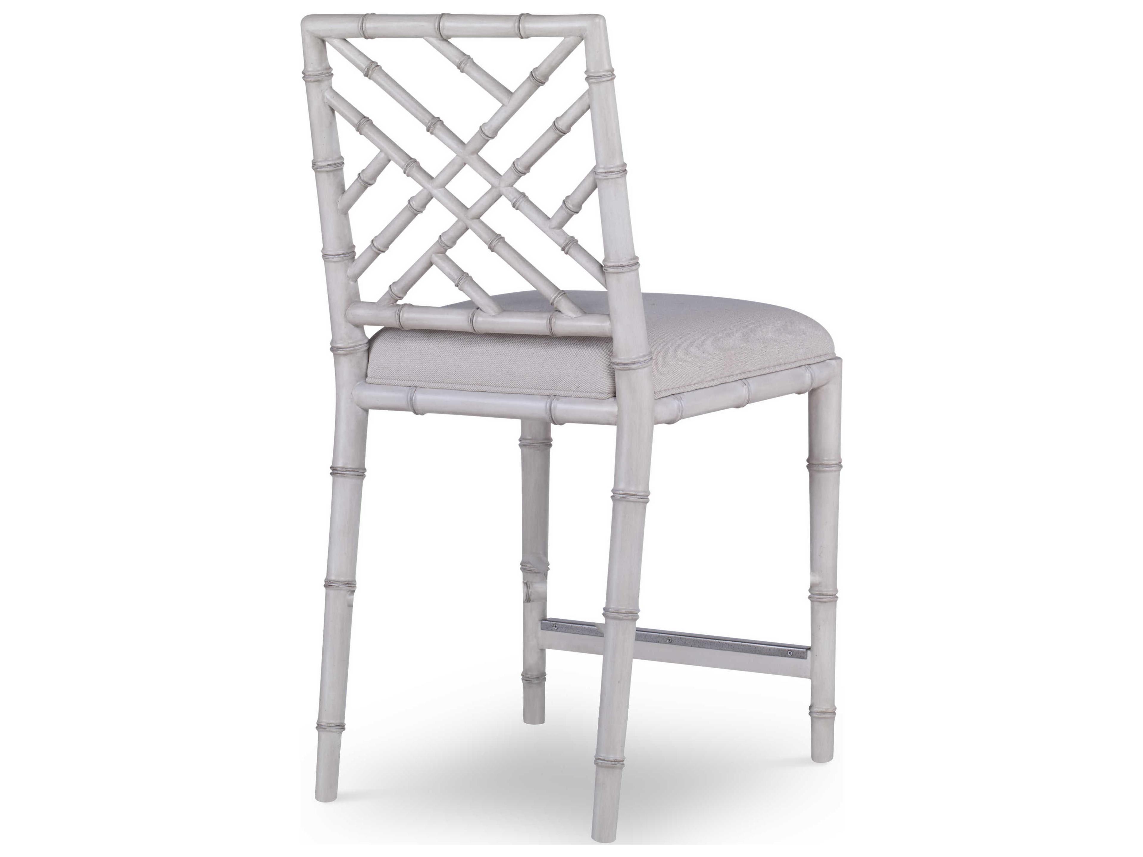 Century Furniture Curate Upholstered Mahogany Wood Antique White Flax Counter Stool