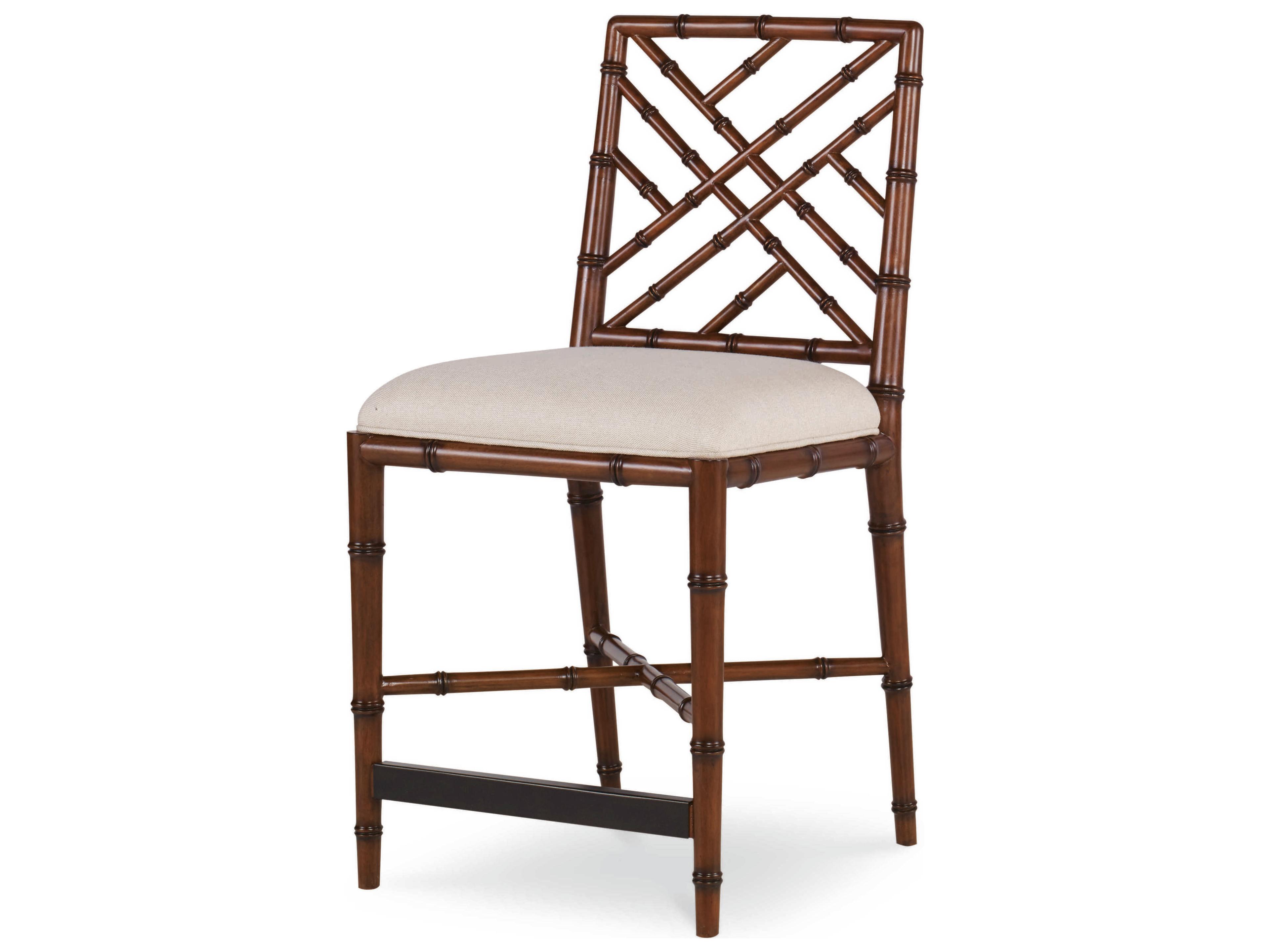 Curate Upholstered Mahogany Wood Regency Flax Counter Stool