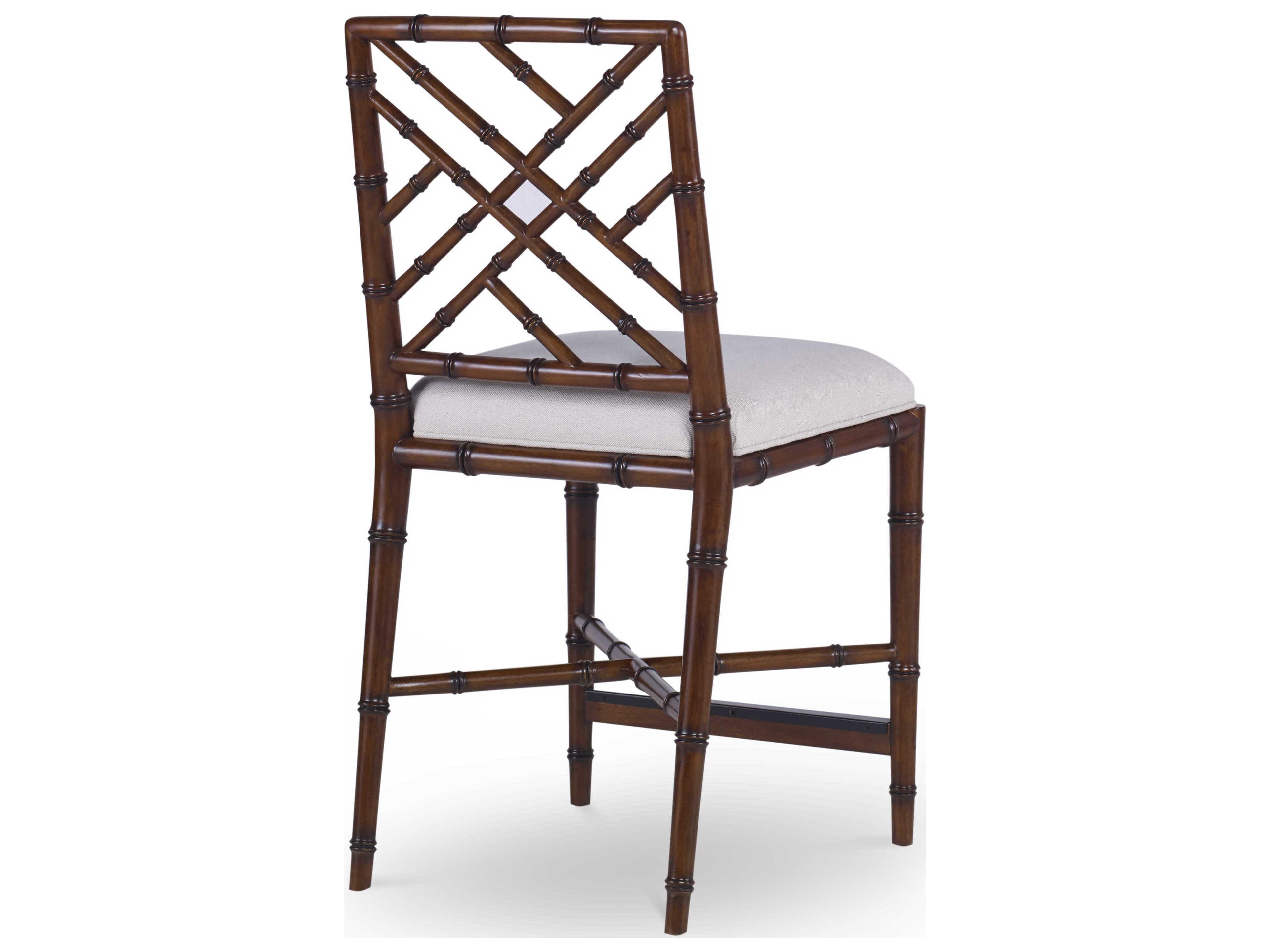 Century Furniture Curate Upholstered Mahogany Wood Regency Flax Counter Stool