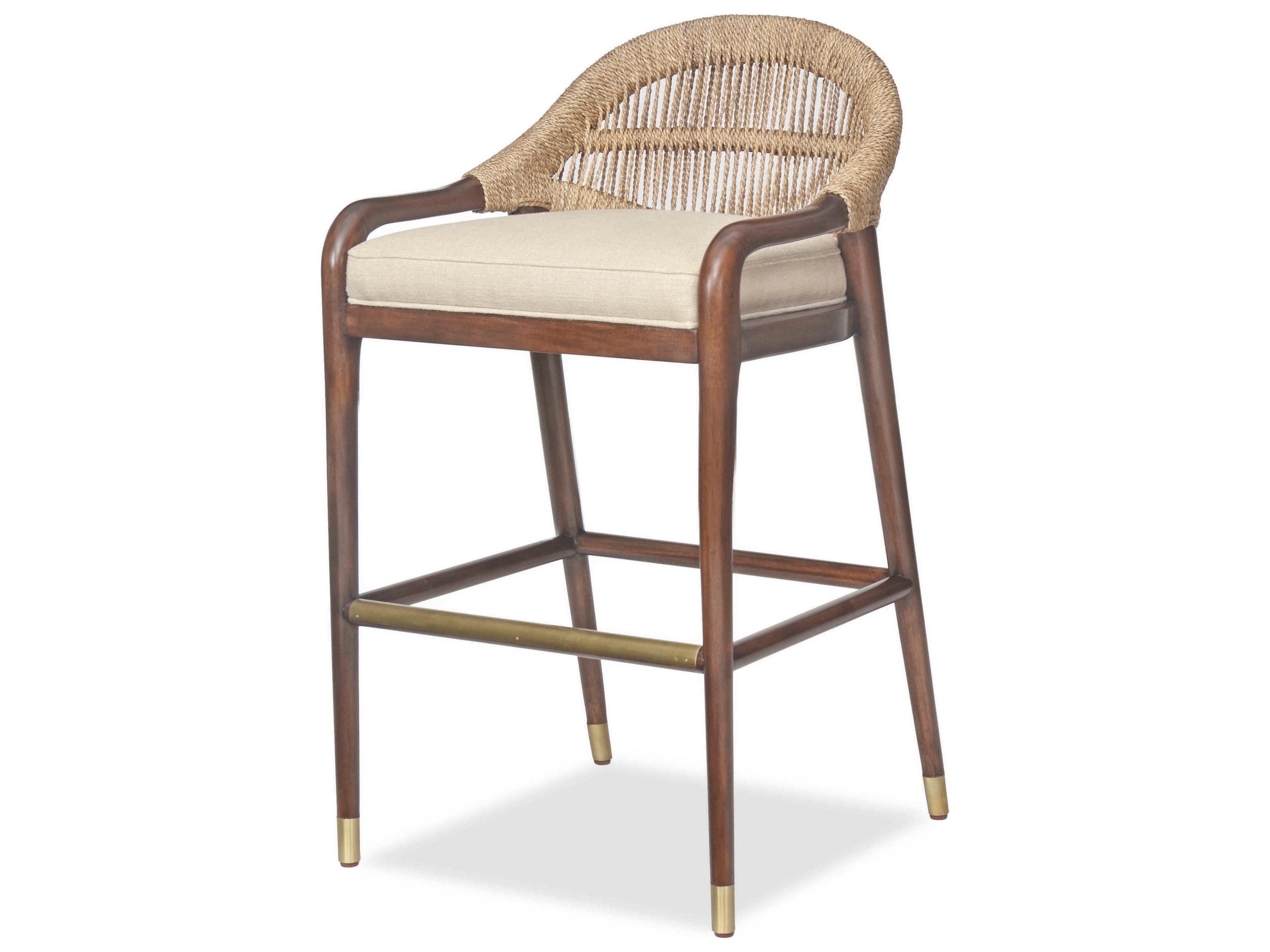 Curate Low Back Counter Stool in Flax and Mahogany with Brass Accents