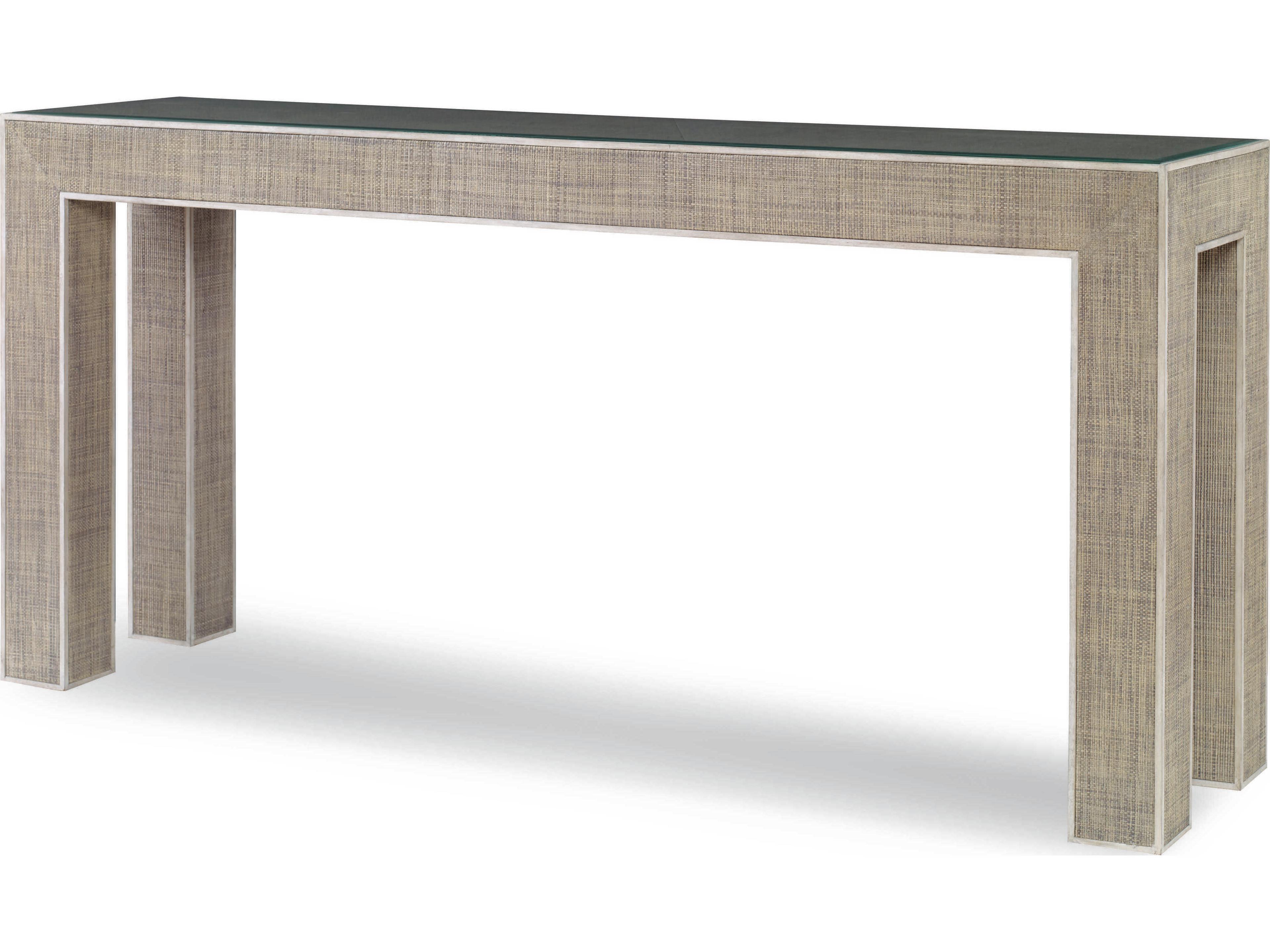 Curate Rectangular Glass French Grey Peninsula Console Table