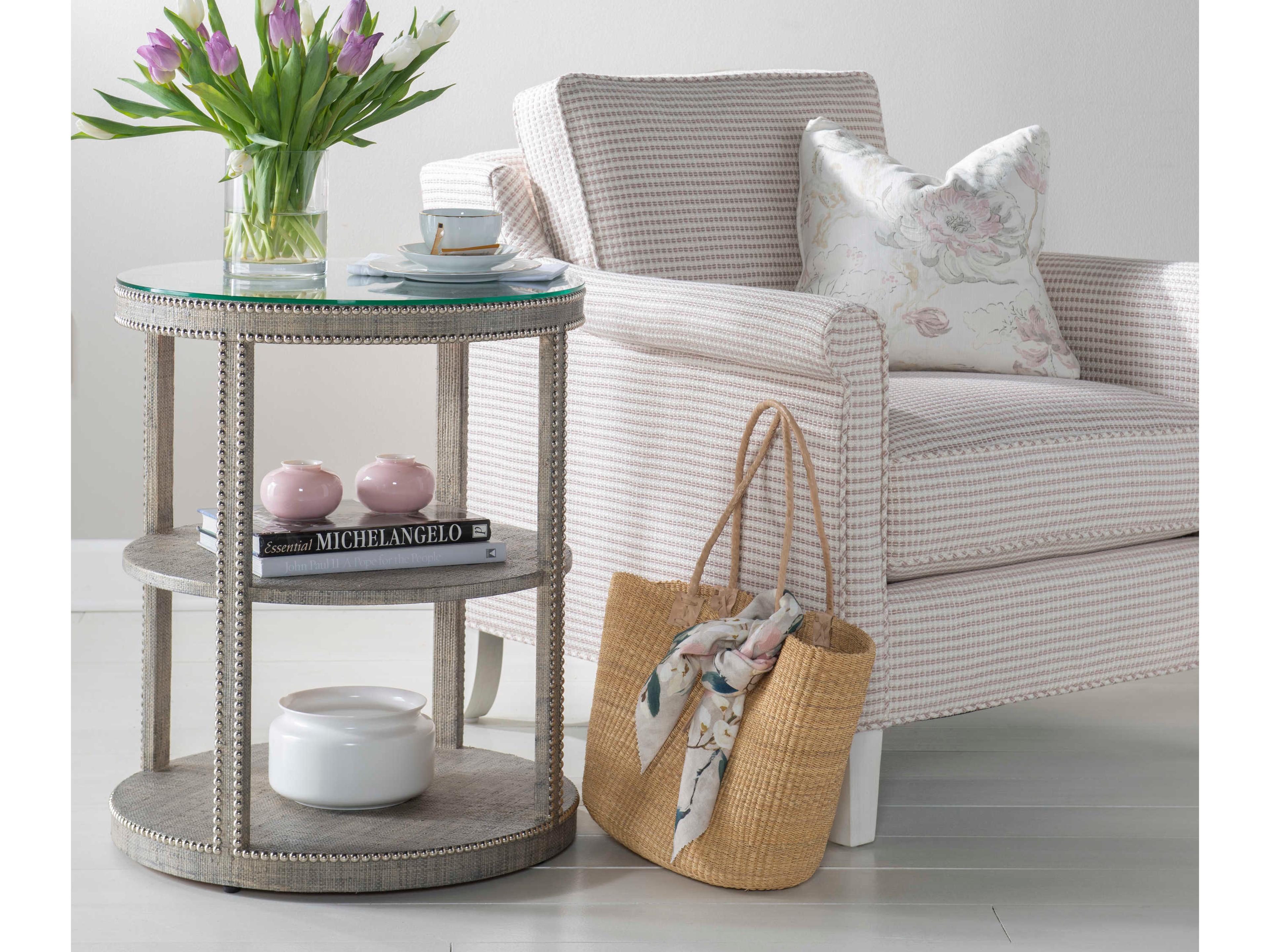 Century Furniture Curate Round Glass French Grey End Table