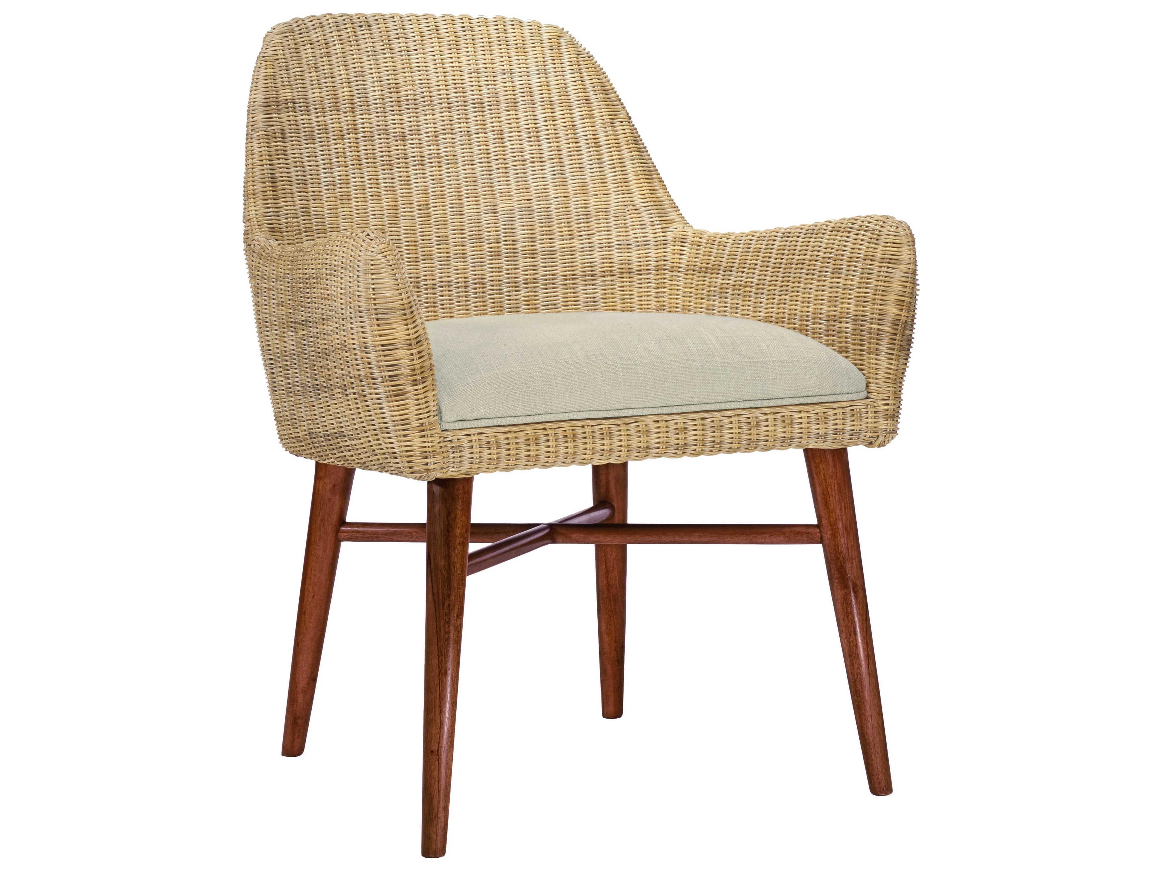 Century Furniture Curate Mahogany Wood Brown Upholstered Arm Dining Chair