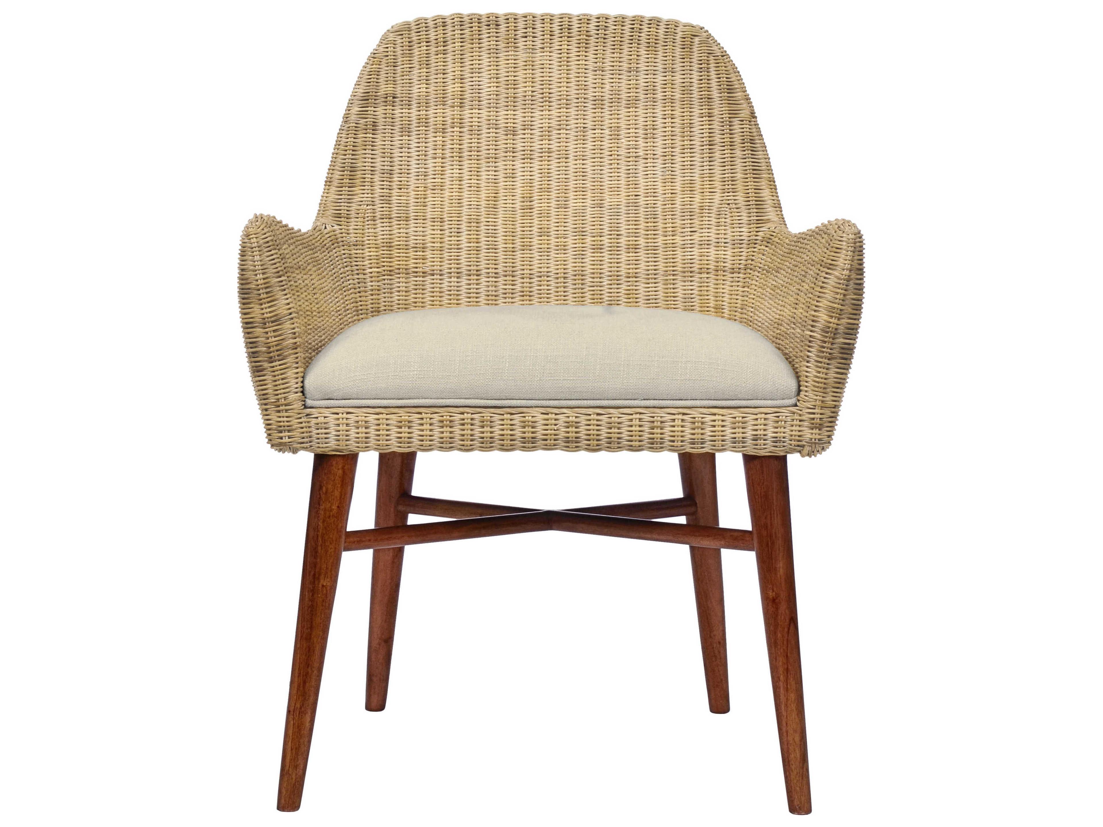 Century Furniture Curate Mahogany Wood Brown Upholstered Arm Dining Chair