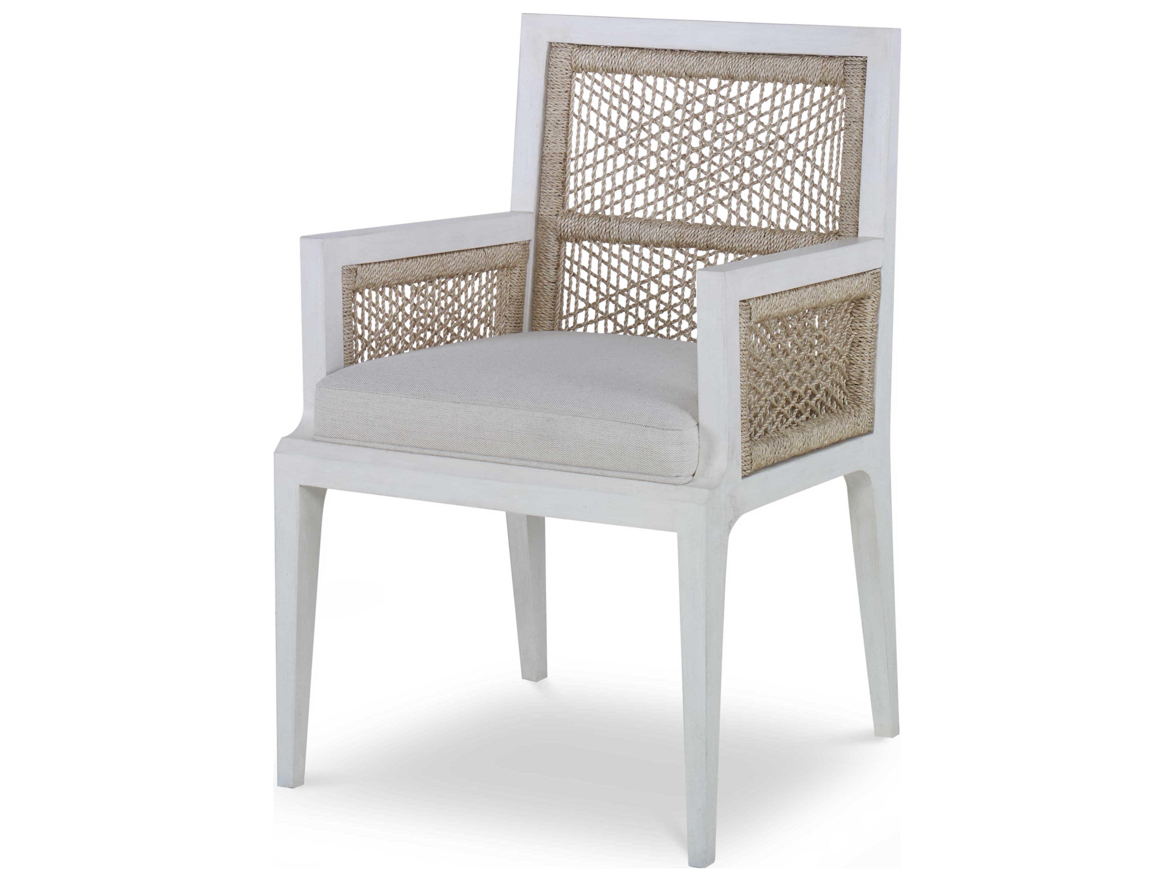 Century Furniture Curate Hardwood White Upholstered Arm Dining Chair