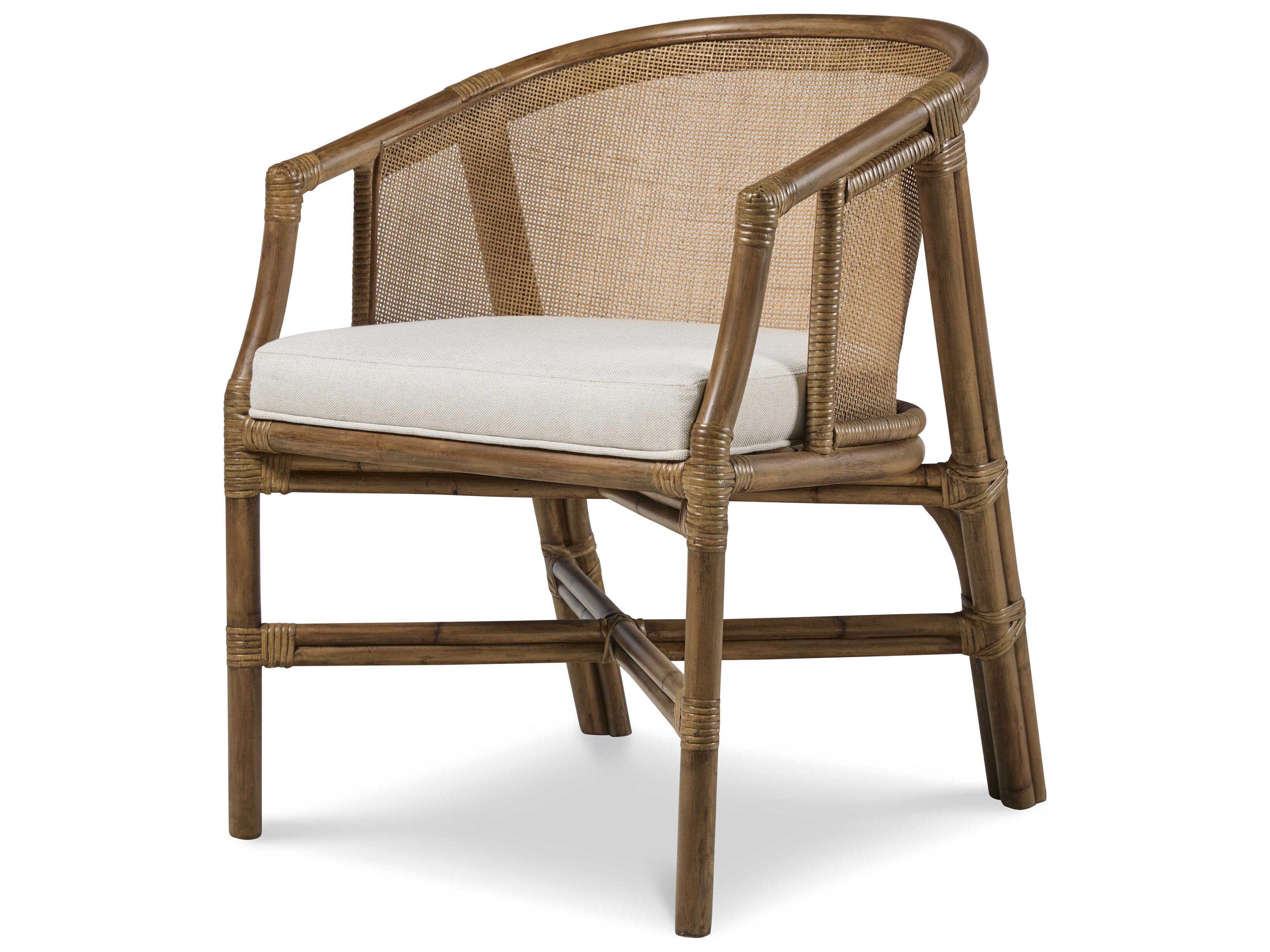 Curate Carmel Rattan Brown Upholstered Arm Dining Chair