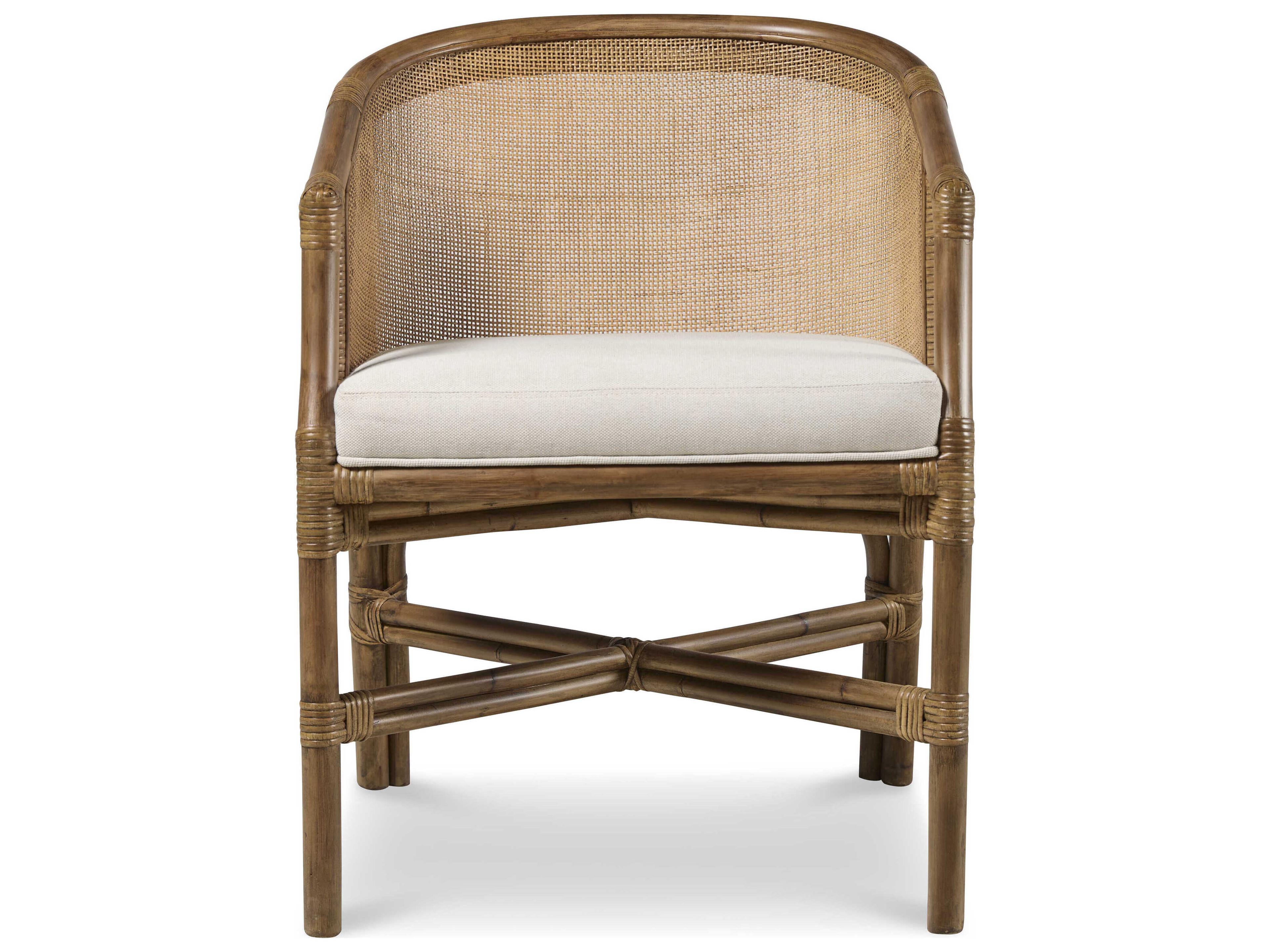 Century Furniture Curate Carmel Rattan Brown Upholstered Arm Dining Chair