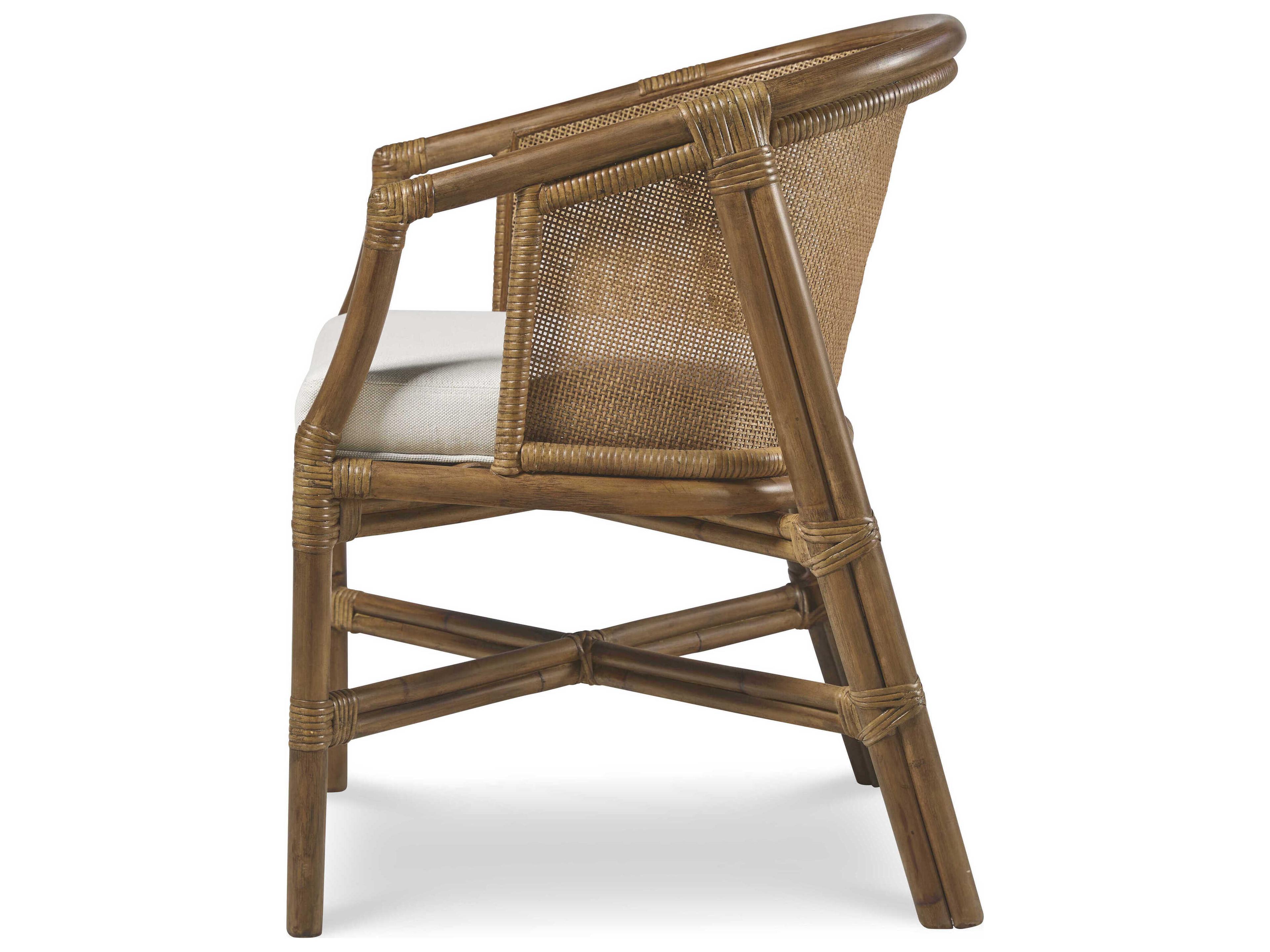 Century Furniture Curate Carmel Rattan Brown Upholstered Arm Dining Chair