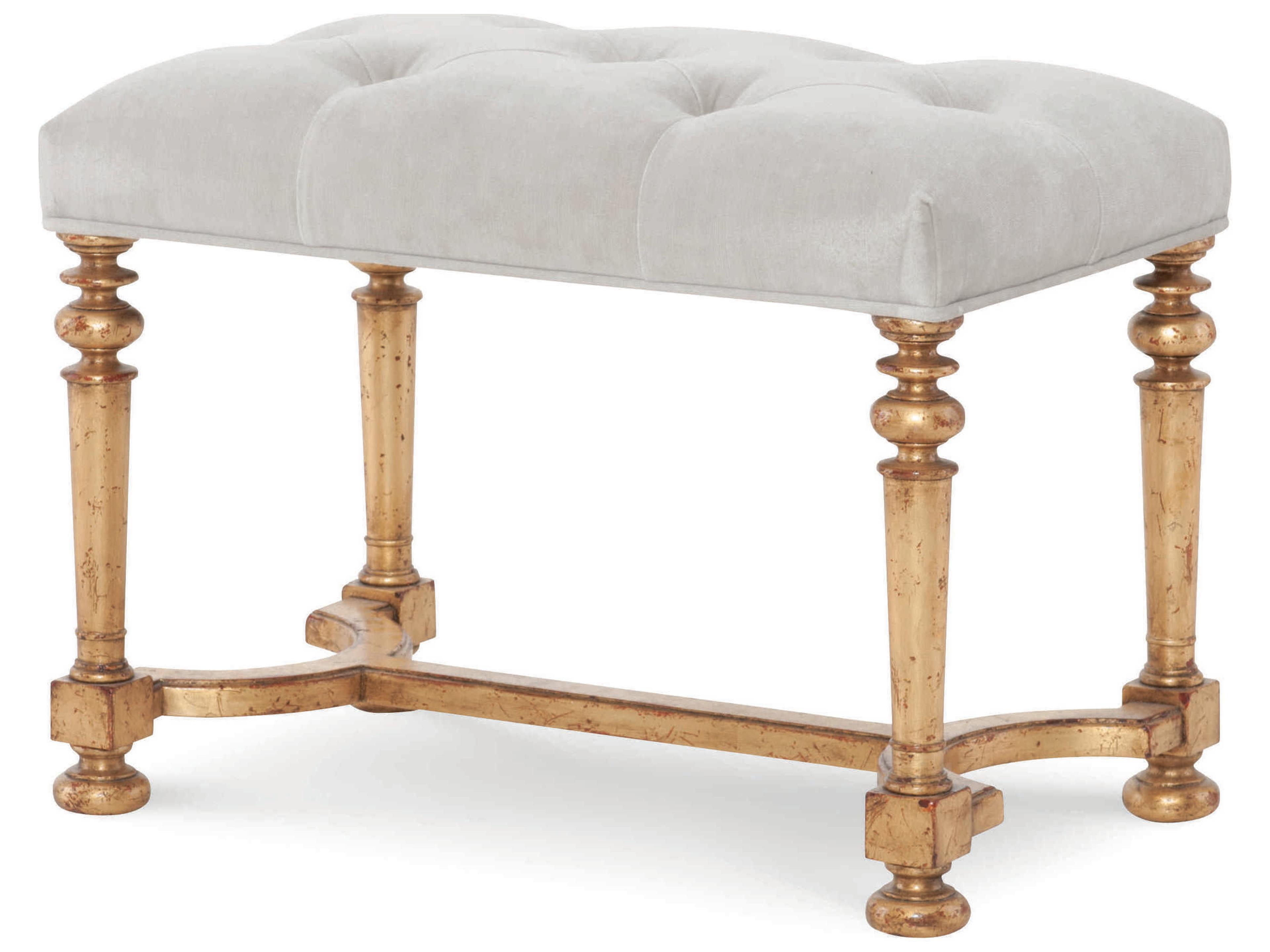 Monarch Beige Upholstered Gold Accent Stool