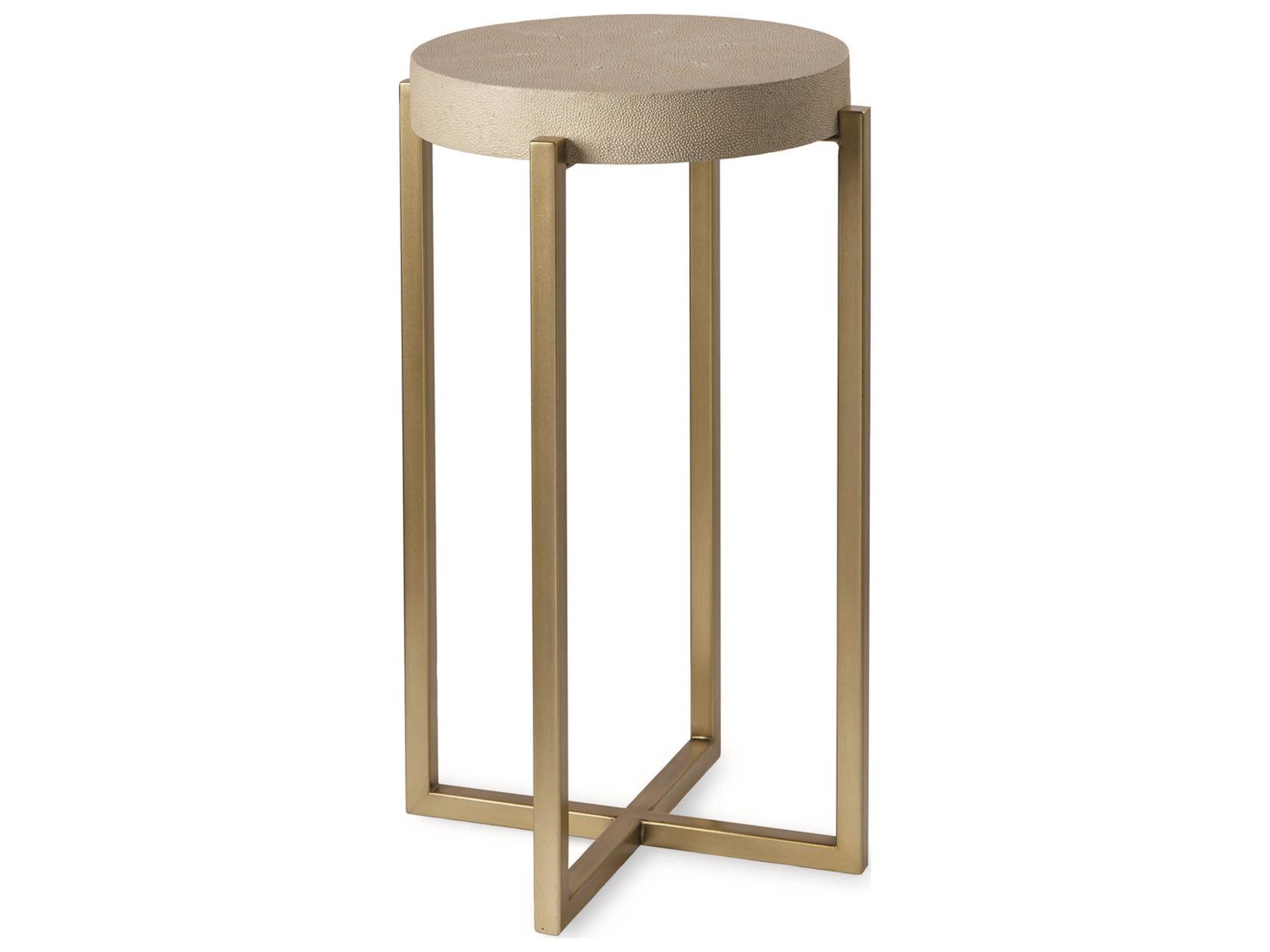 Century Furniture Monarch Round Cream Shagreen With Satin Gold Faux Leather End Table