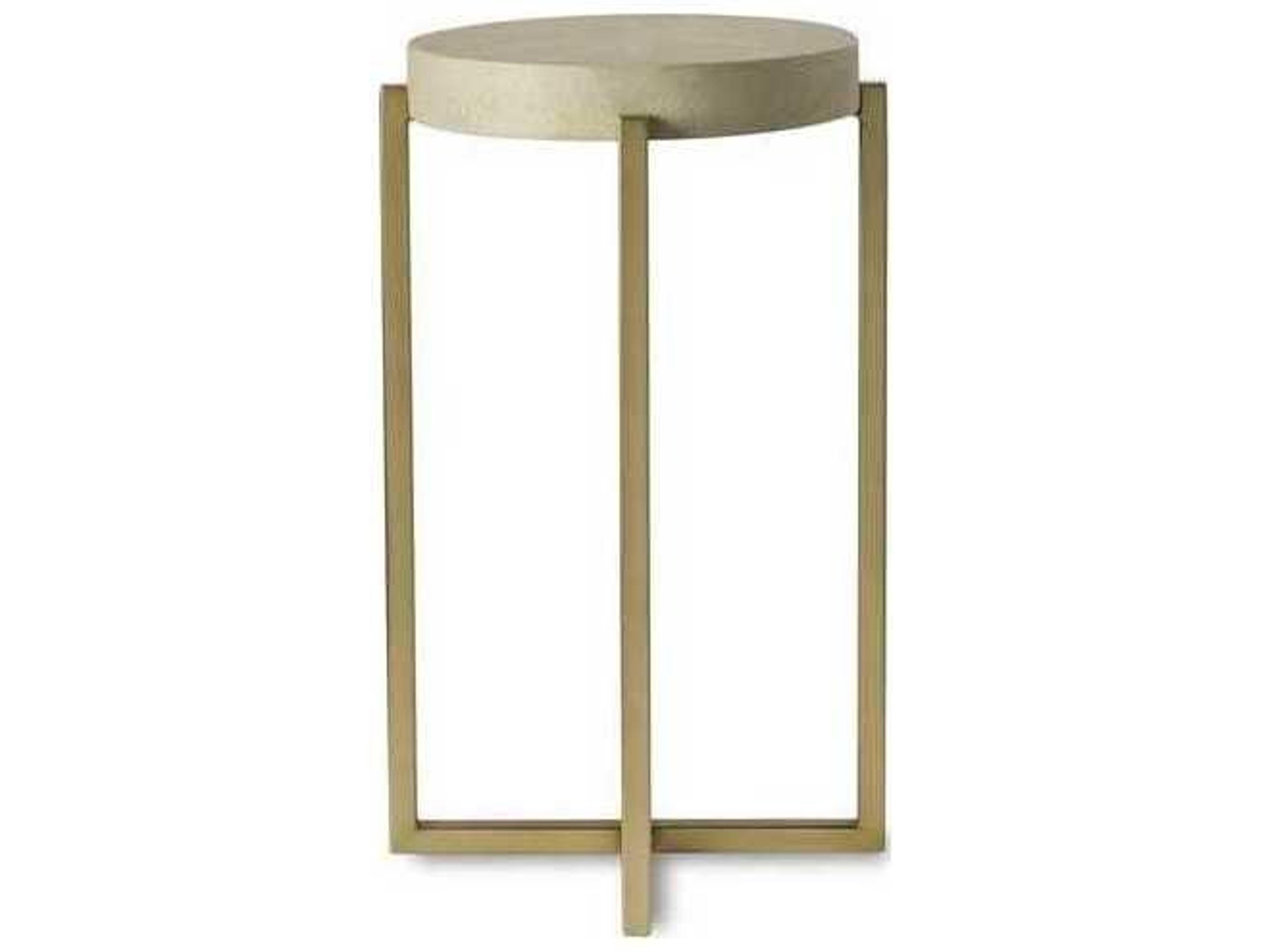 Century Furniture Monarch Round Cream Shagreen With Satin Gold Faux Leather End Table