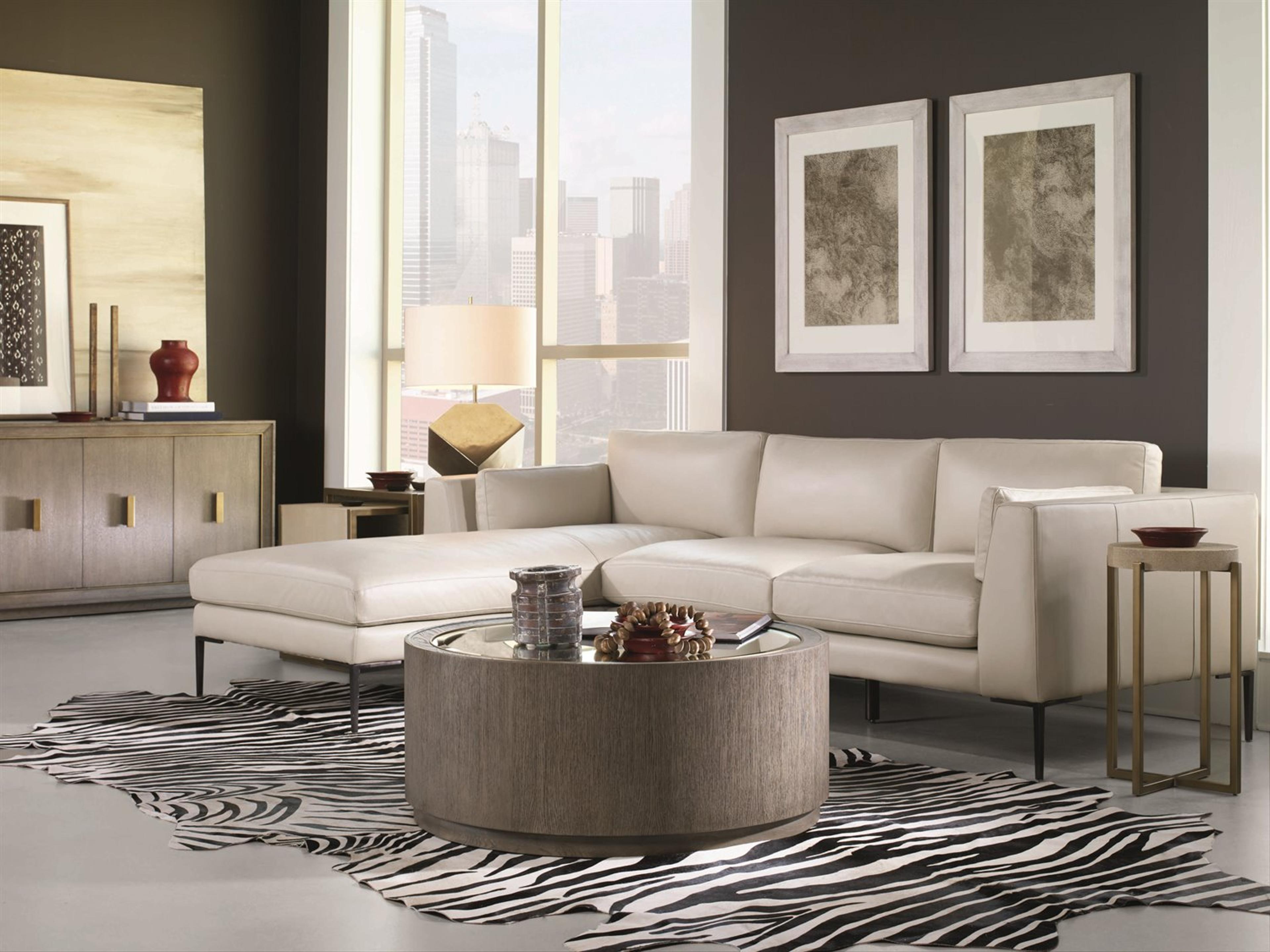 Century Furniture Monarch Round Cream Shagreen With Satin Gold Faux Leather End Table