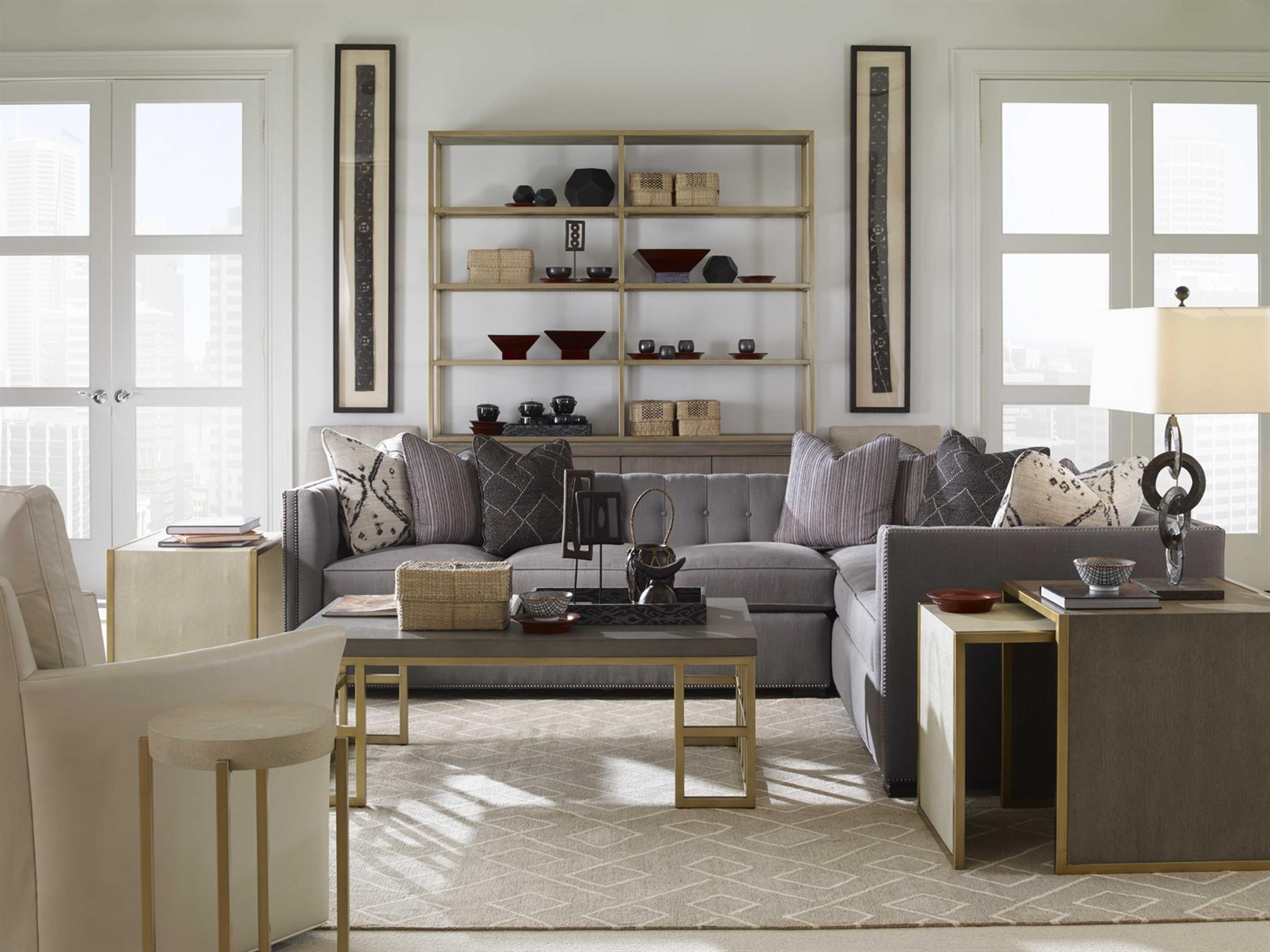 Century Furniture Monarch Round Cream Shagreen With Satin Gold Faux Leather End Table