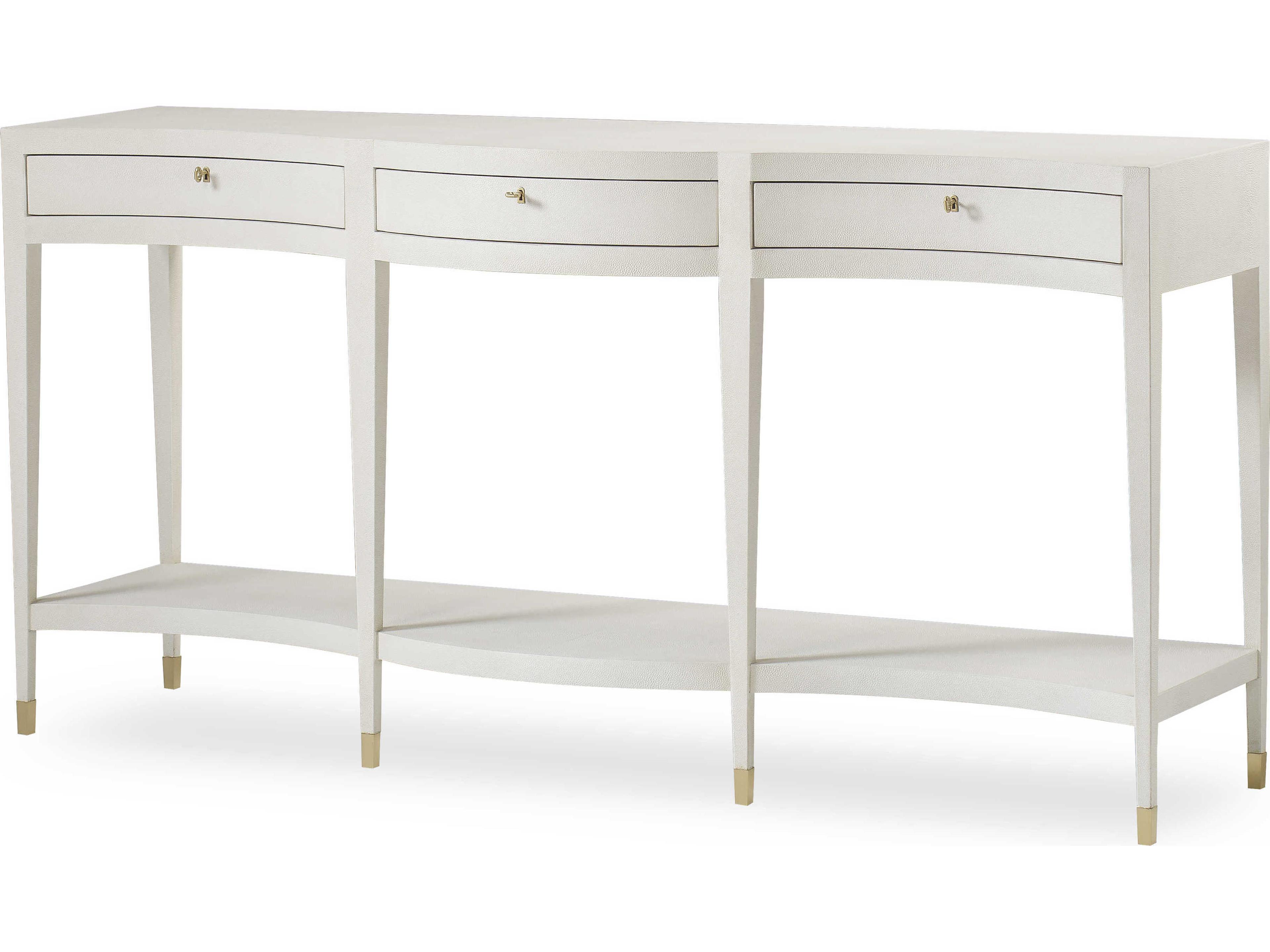 Monarch Rectangular Wood Ivory Faux Shagreen Console Table