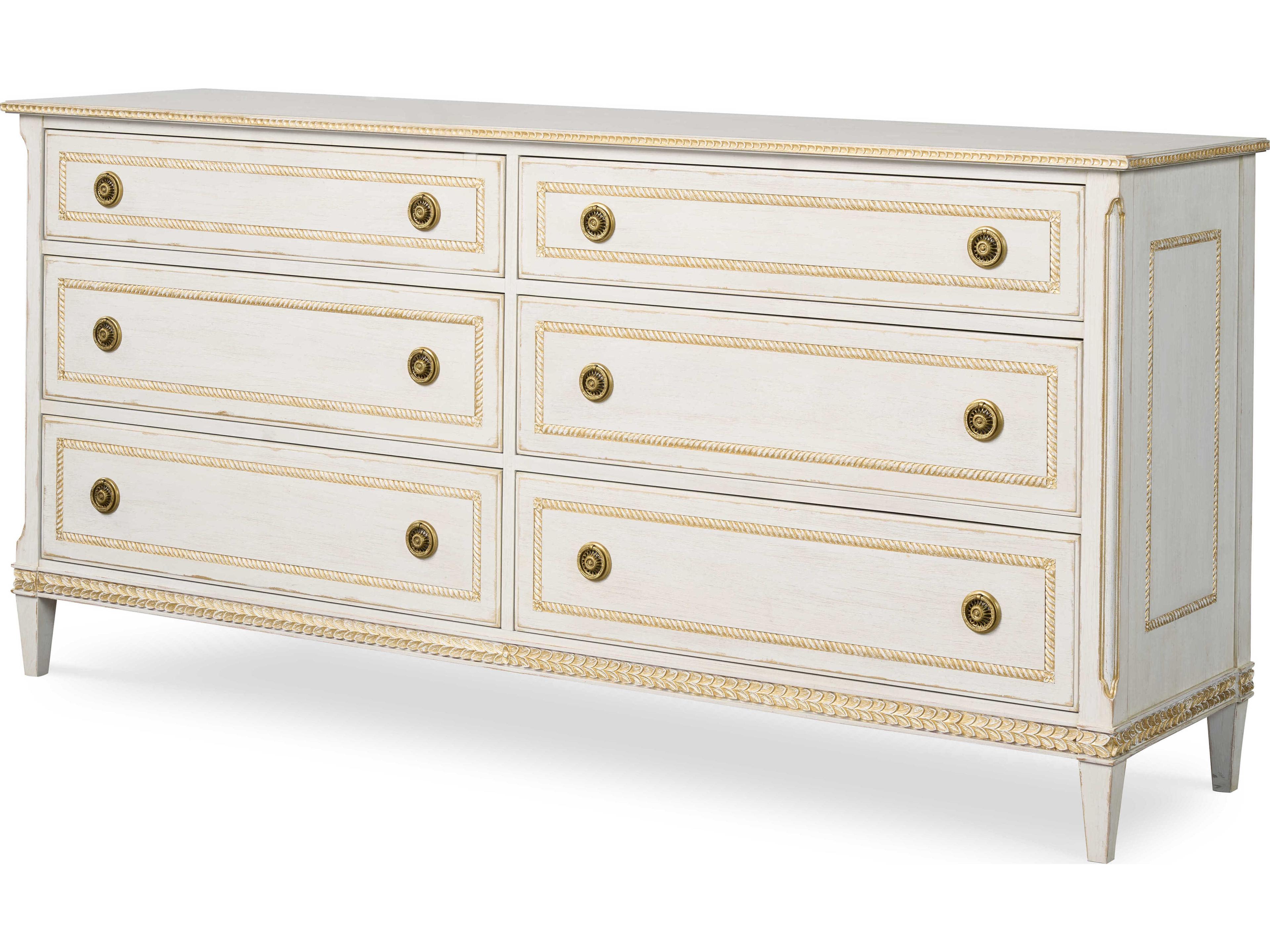 Monarch 6-Drawers White Acacia Wood Double Dresser