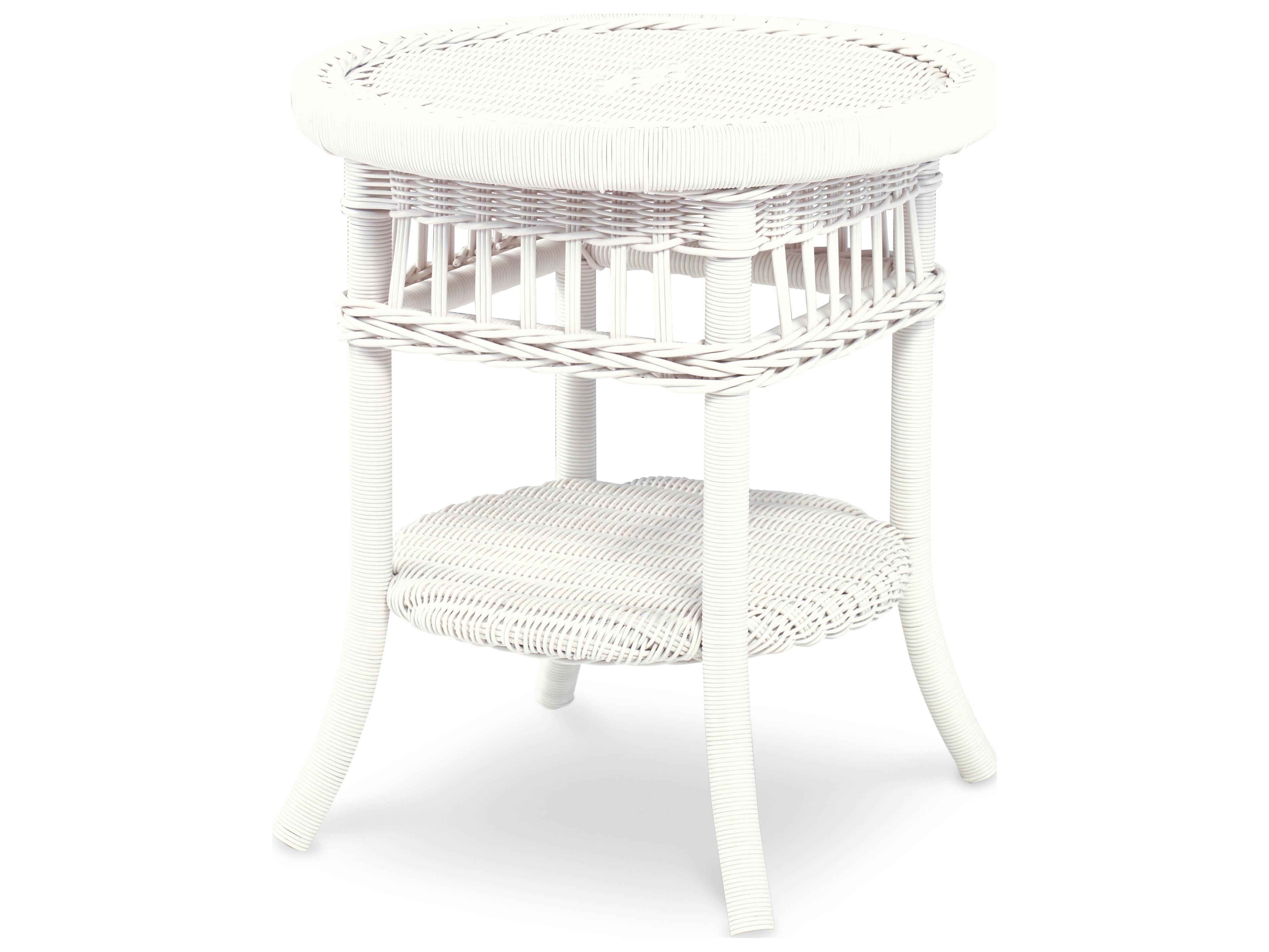 Thomas O'Brien Mainland White Wicker Round Tempered Glass End Table