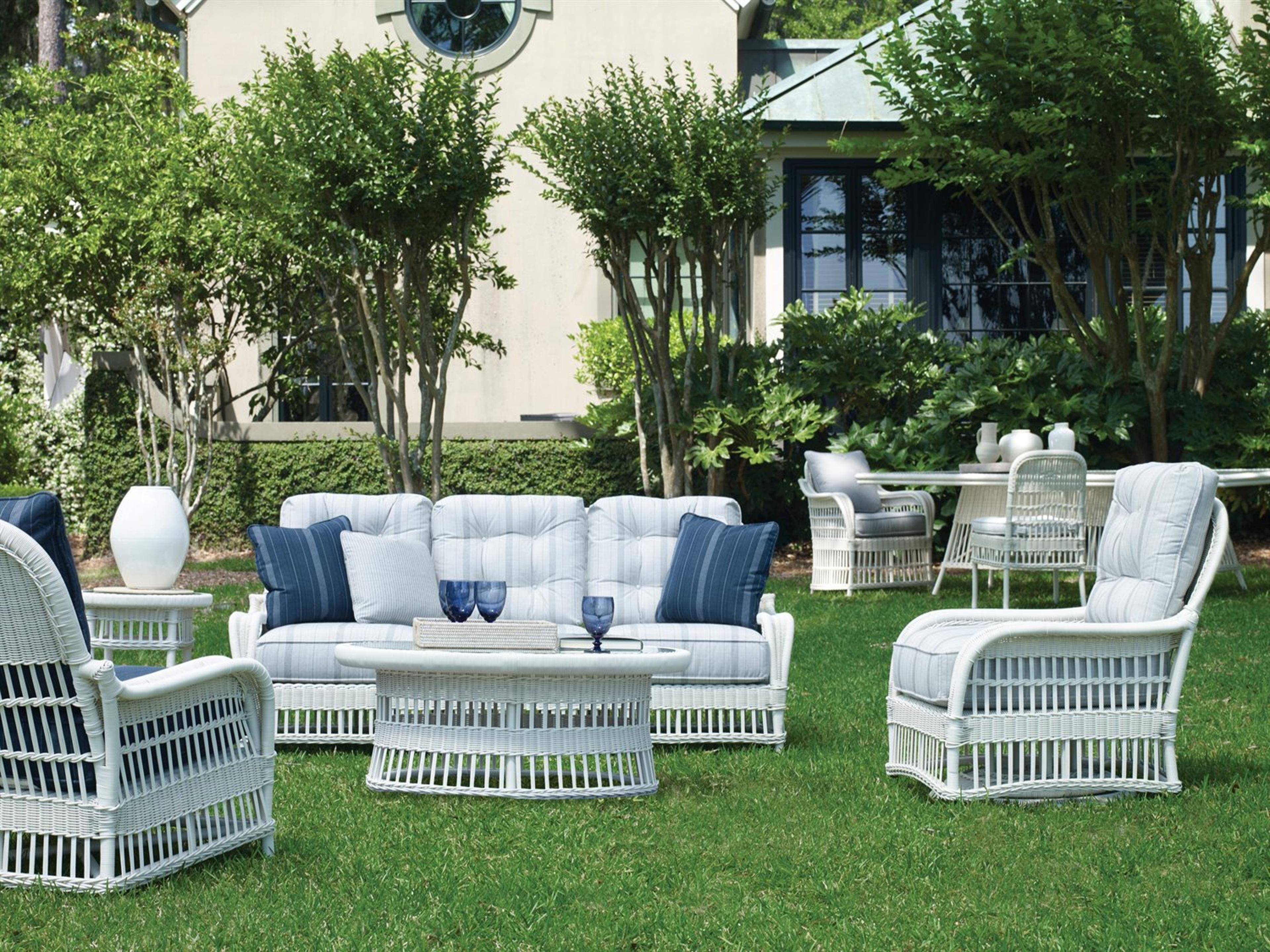 Century Outdoor Thomas O'Brien Mainland White Wicker Round Tempered Glass End Table