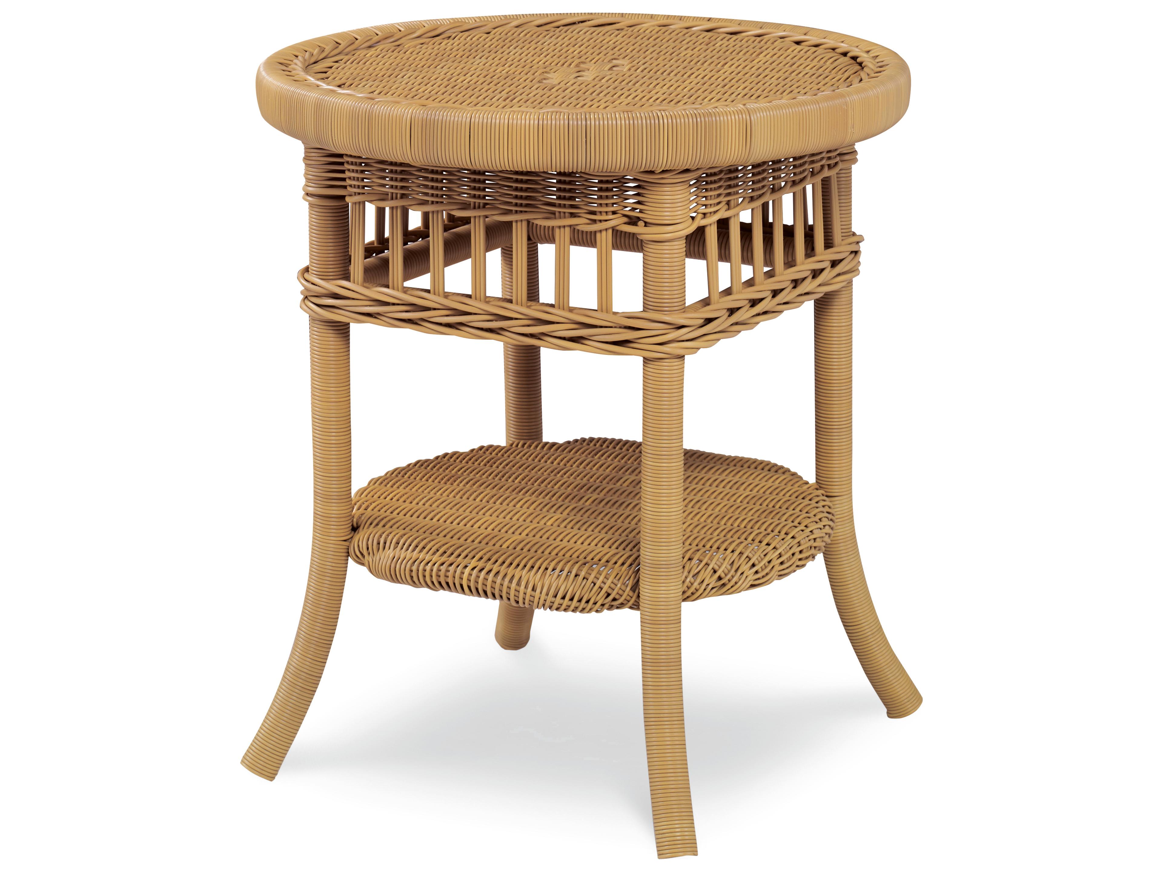 Thomas O'Brien Mainland Natural Wicker Round Tempered Glass End Table