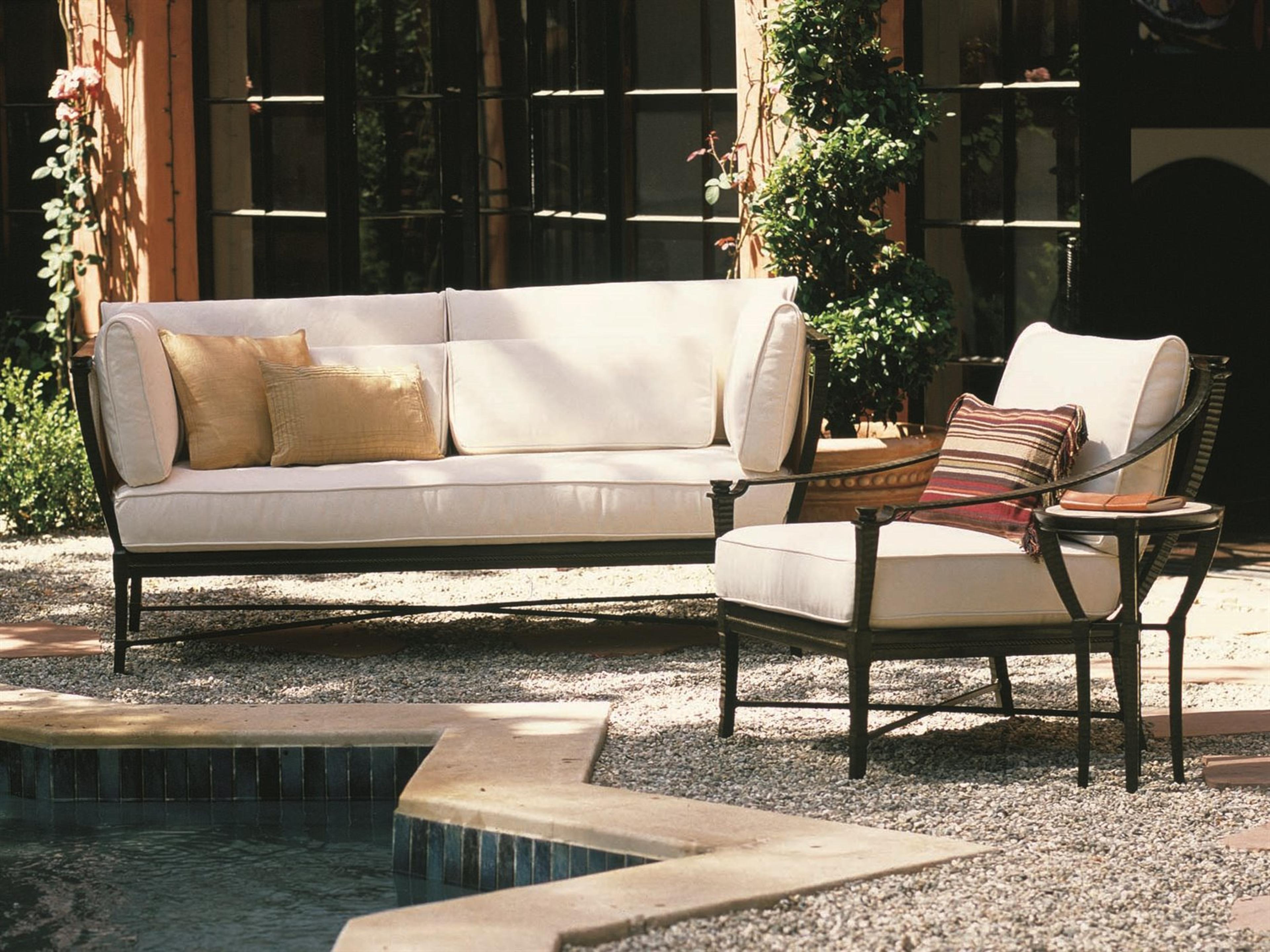 Century Outdoor Cordoba Aluminum Round Travertine Top End Table