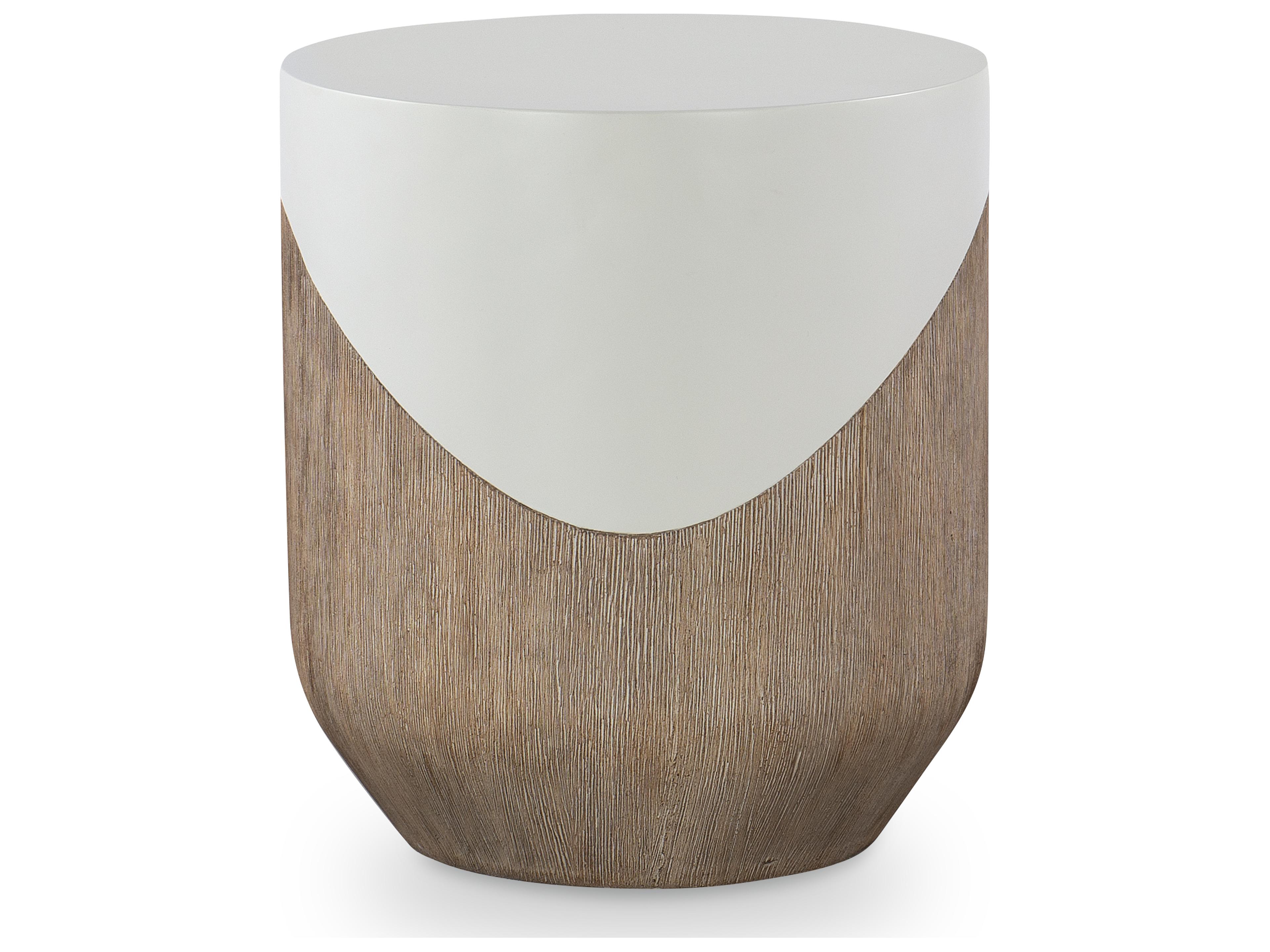 Century Outdoor Complements Concrete Danny Round Faux Oak Top End Table