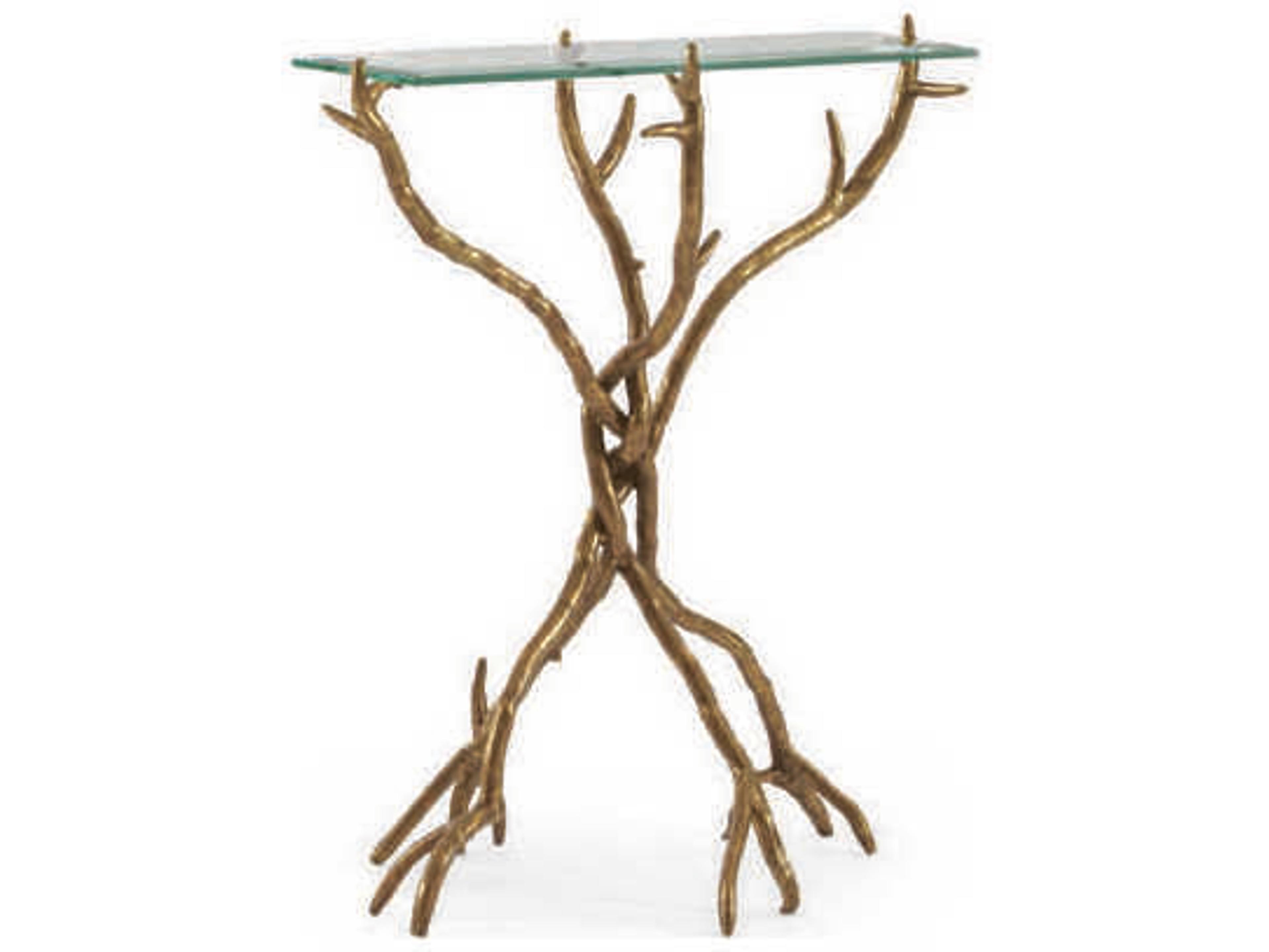 Century Furniture Grand Tour Rectangular Glass Plated Antique Brass End Table