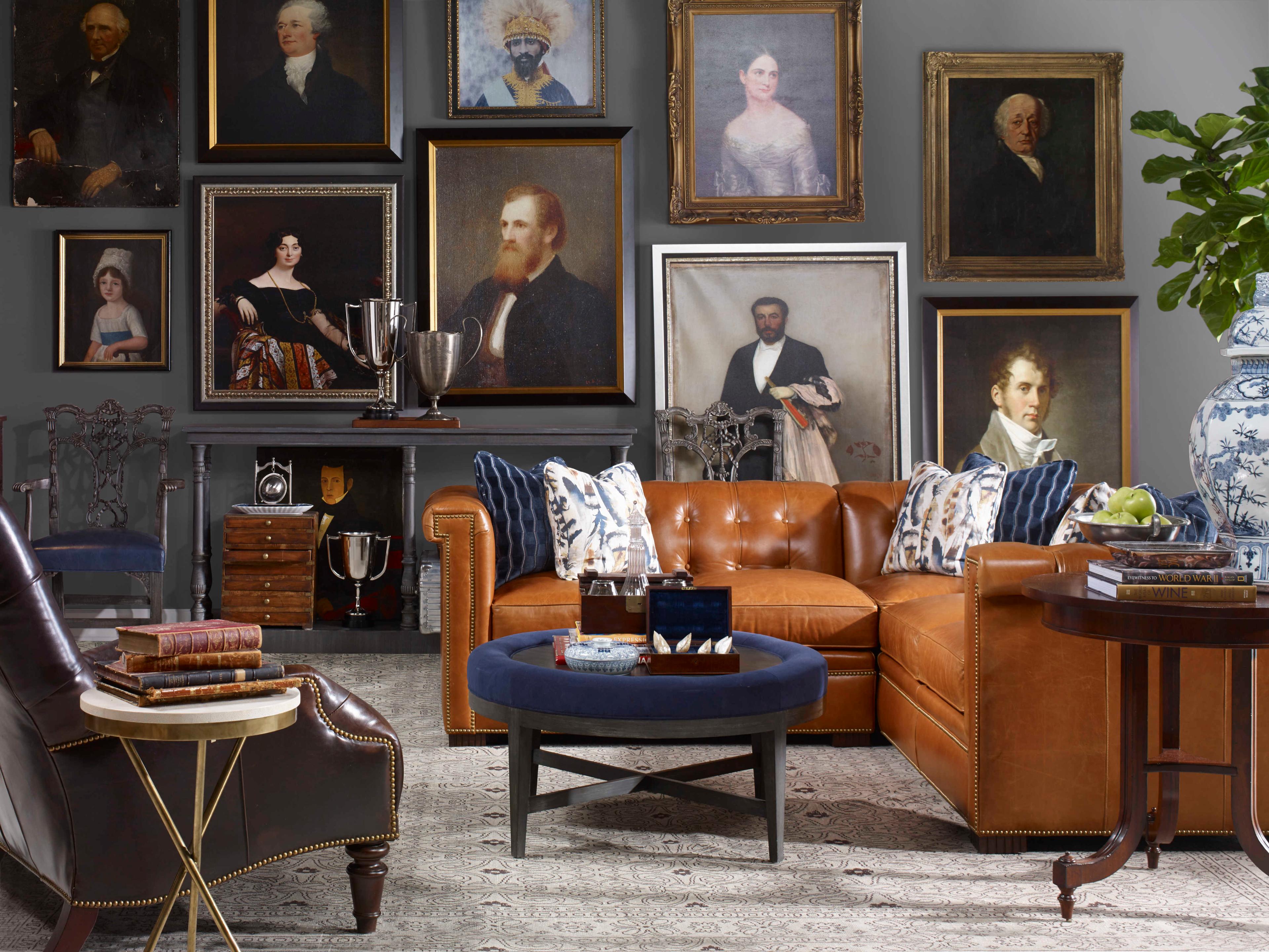 Century Furniture Grand Tour Round Shagreen Bronze Faux Leather End Table