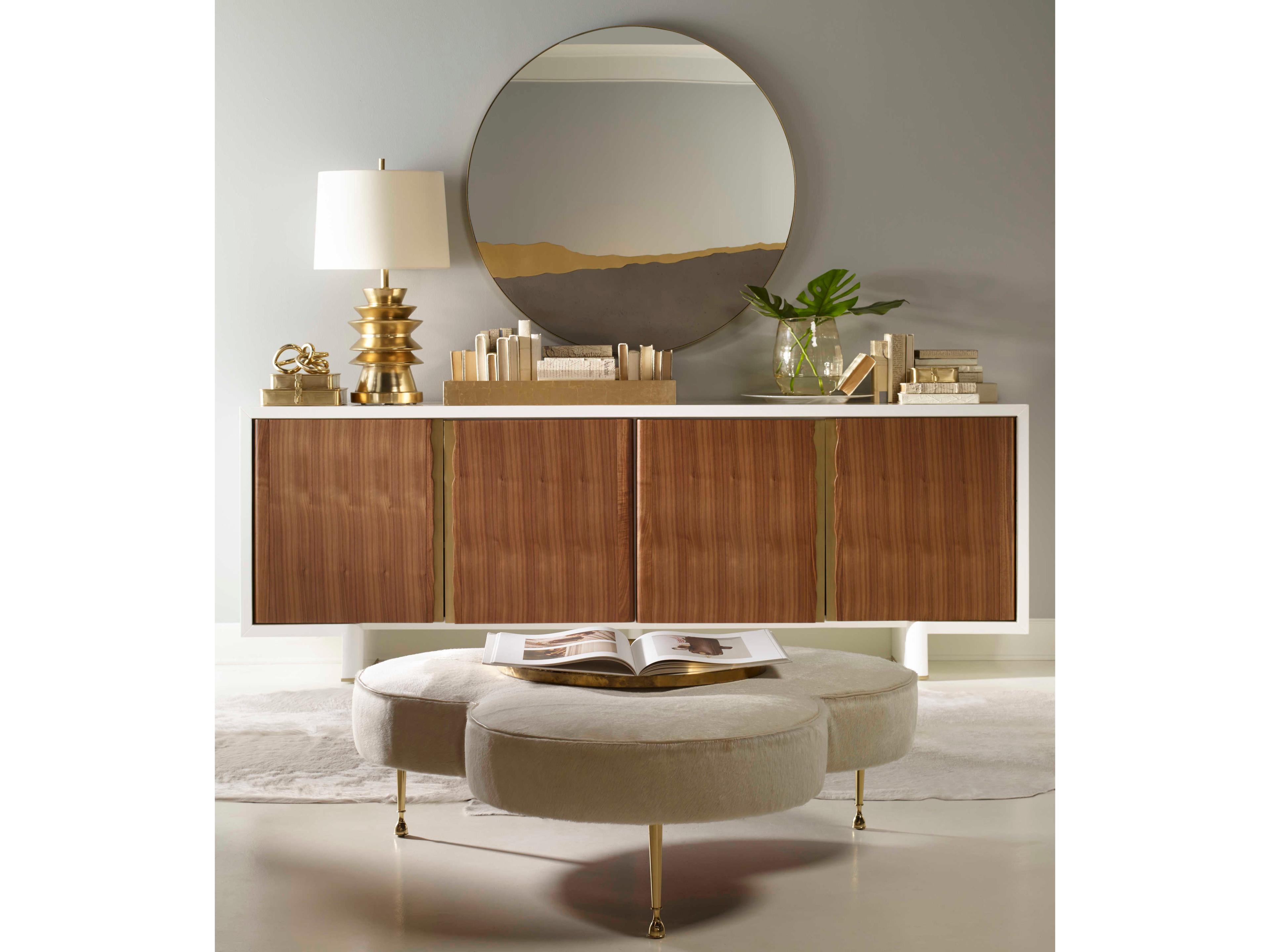 Century Furniture Grand Tour 95" White Lacquer With Brass Credenza Sideboard