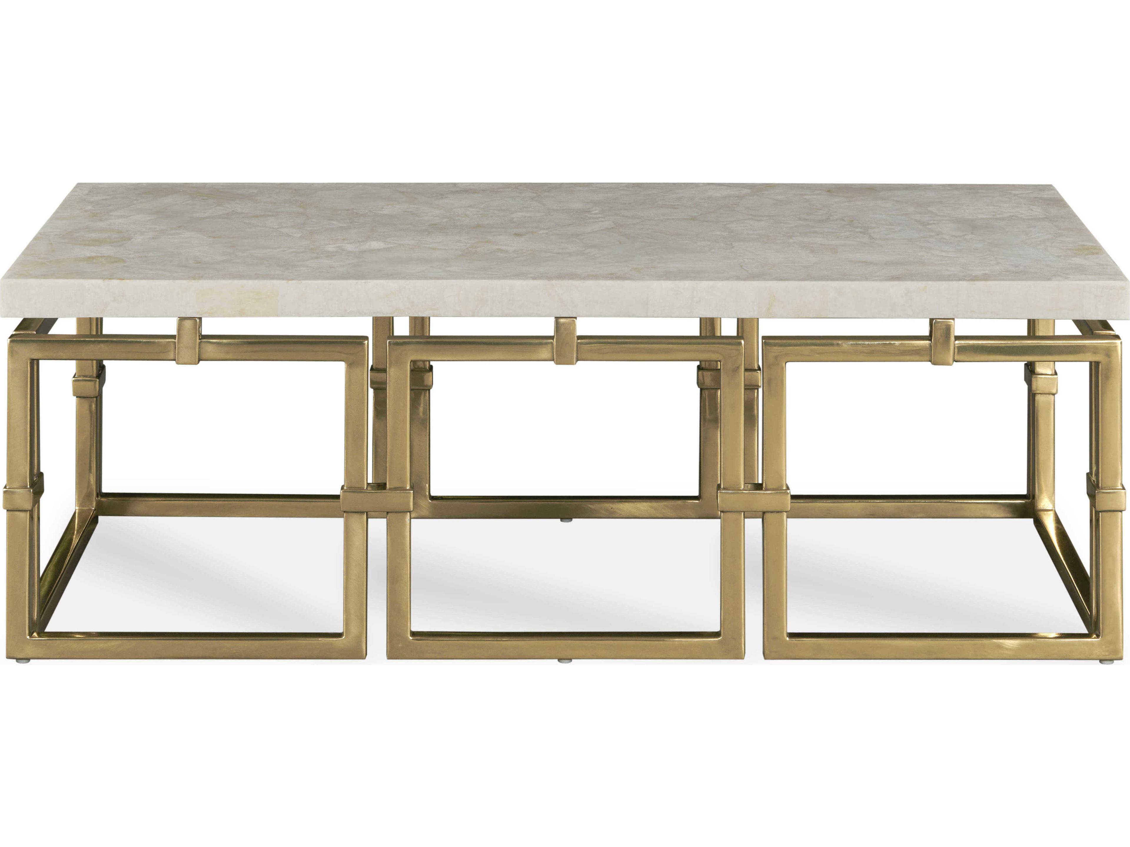 Century Furniture Grand Tour Rectangular Crystal Stone Antique Brass Coffee Table