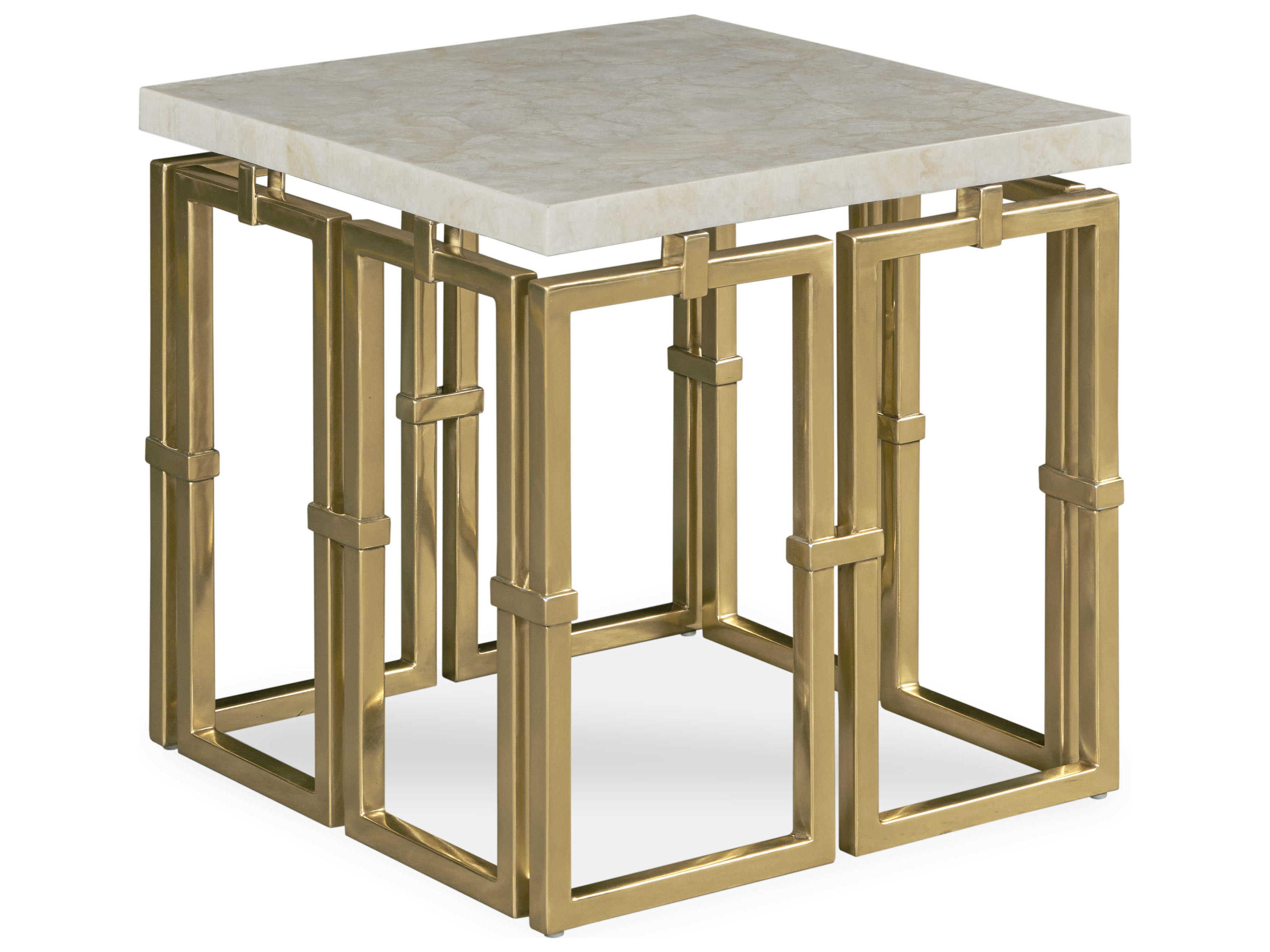 Grand Tour Square Crystal Stone Antique Brass End Table