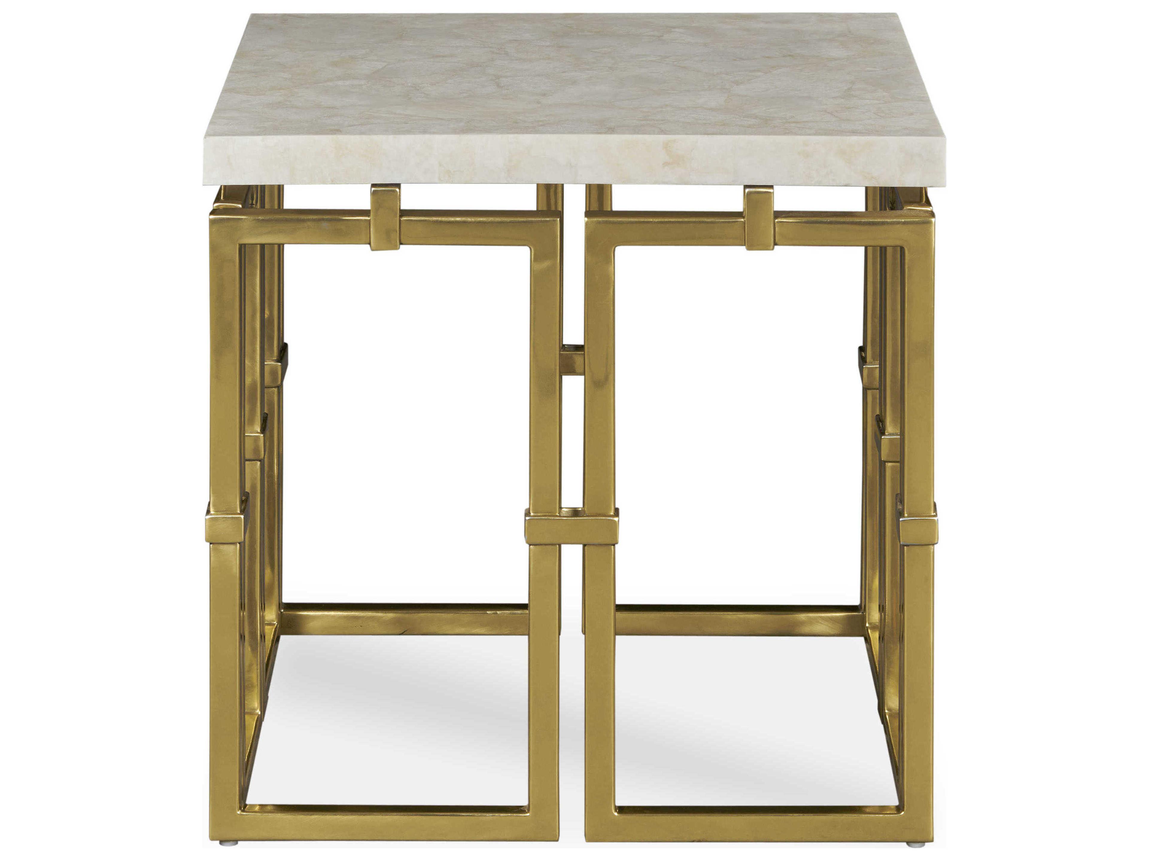 Century Furniture Grand Tour Square Crystal Stone Antique Brass End Table