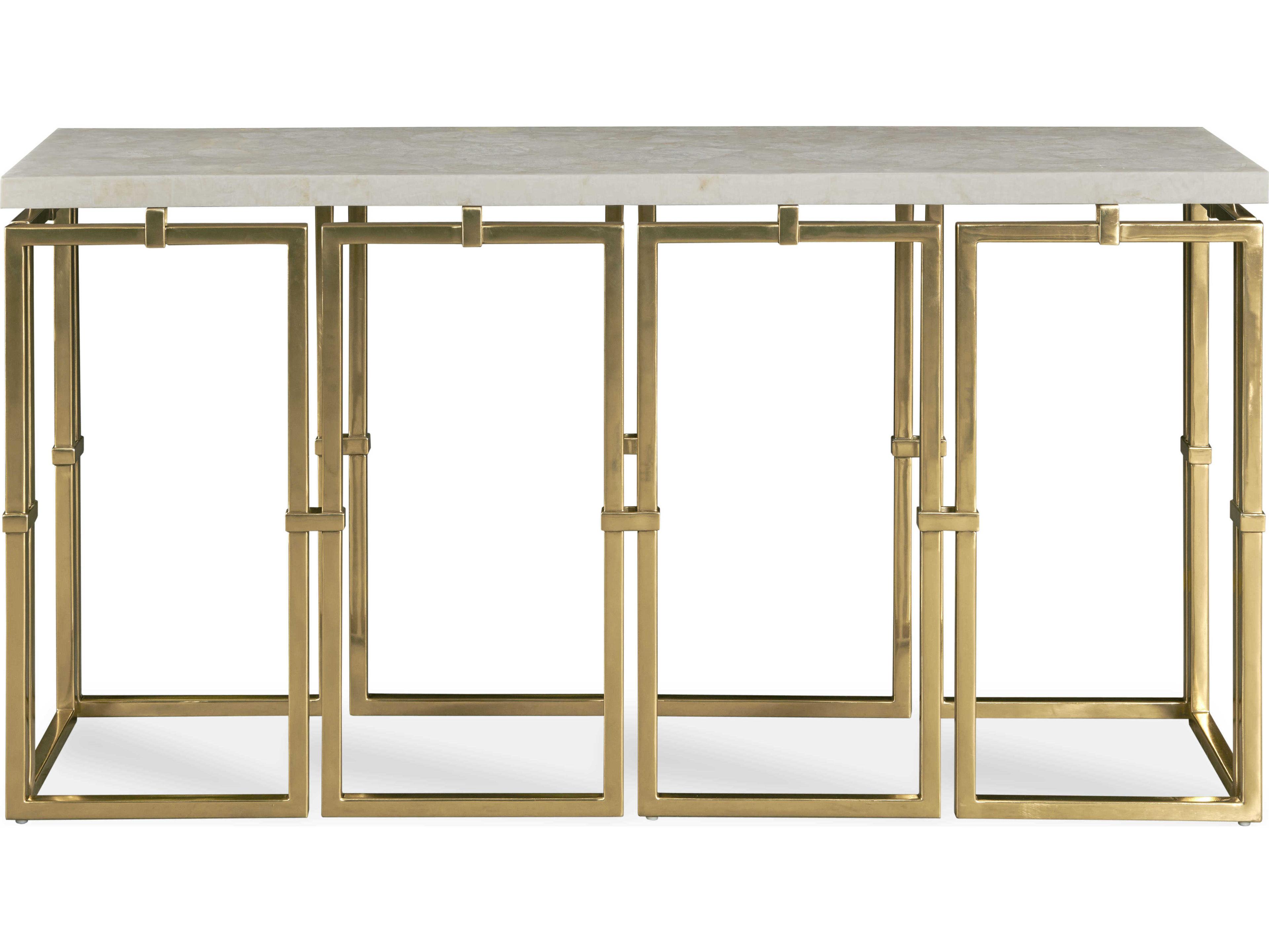 Century Furniture Grand Tour Rectangular Crystal Stone Antique Brass Console Table