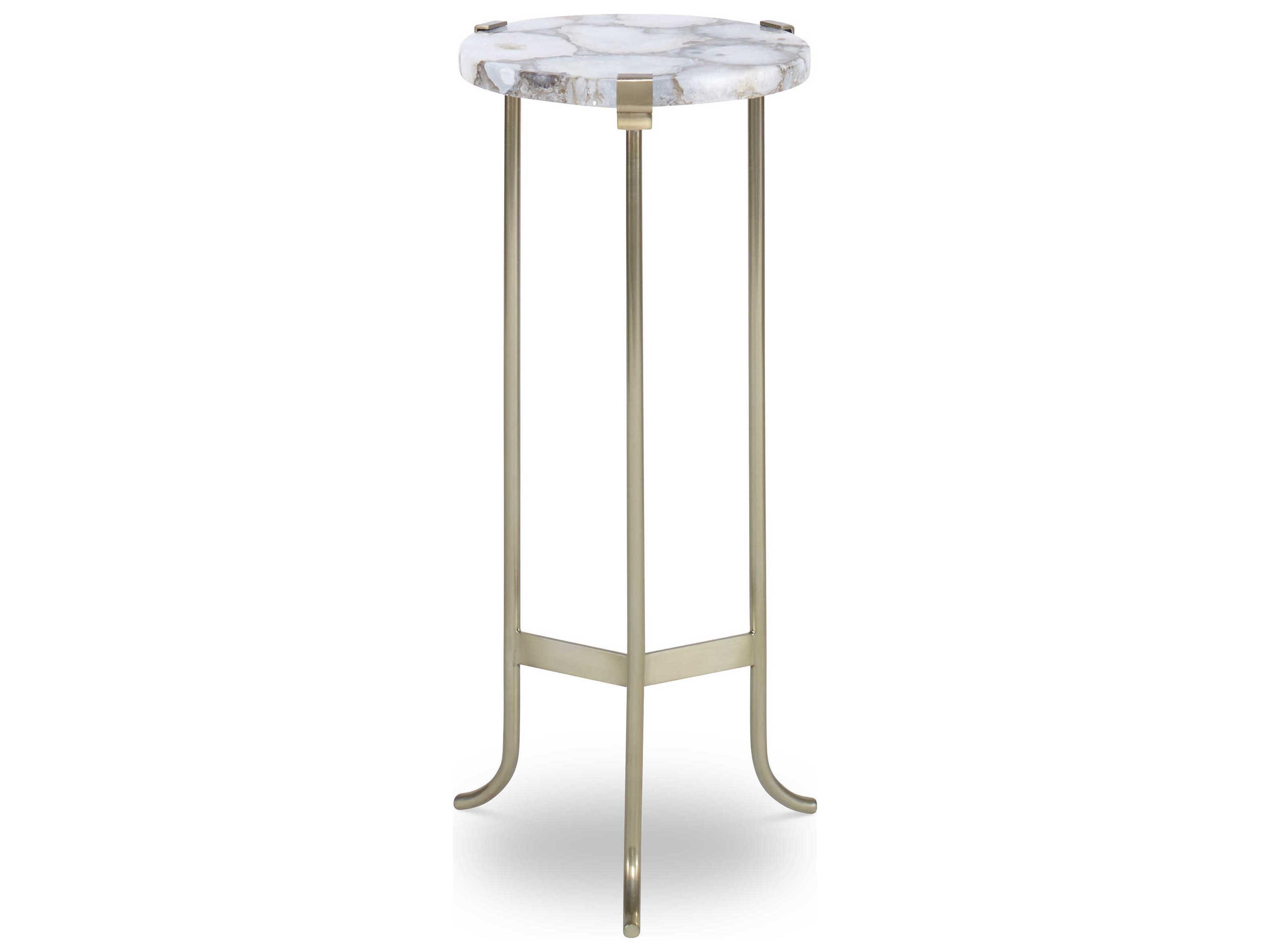 Century Furniture Grand Tour Round Agate Stone Brushed Brass End Table