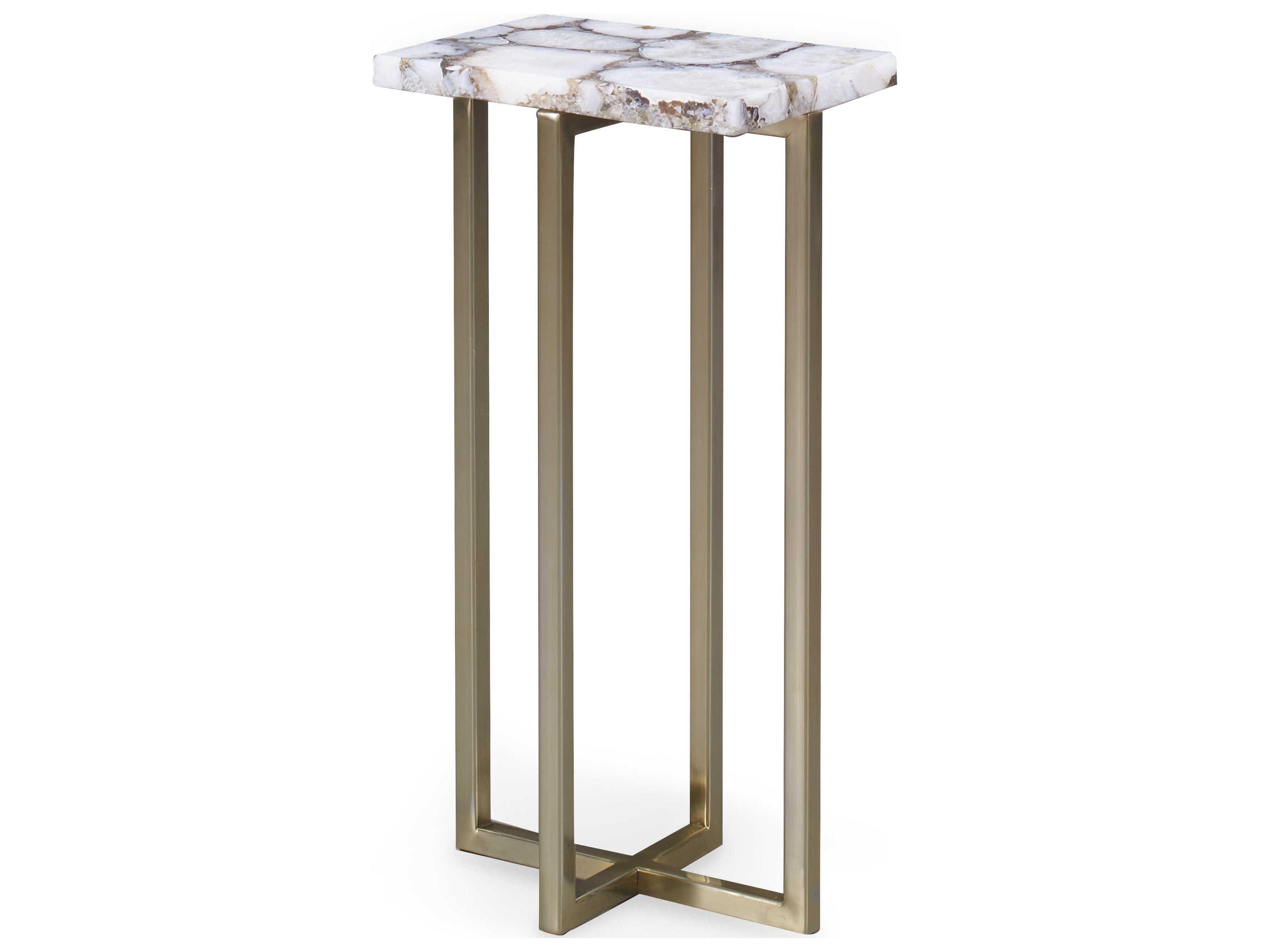Grand Tour 8" Rectangular Agate Stone Brushed Brass End Table