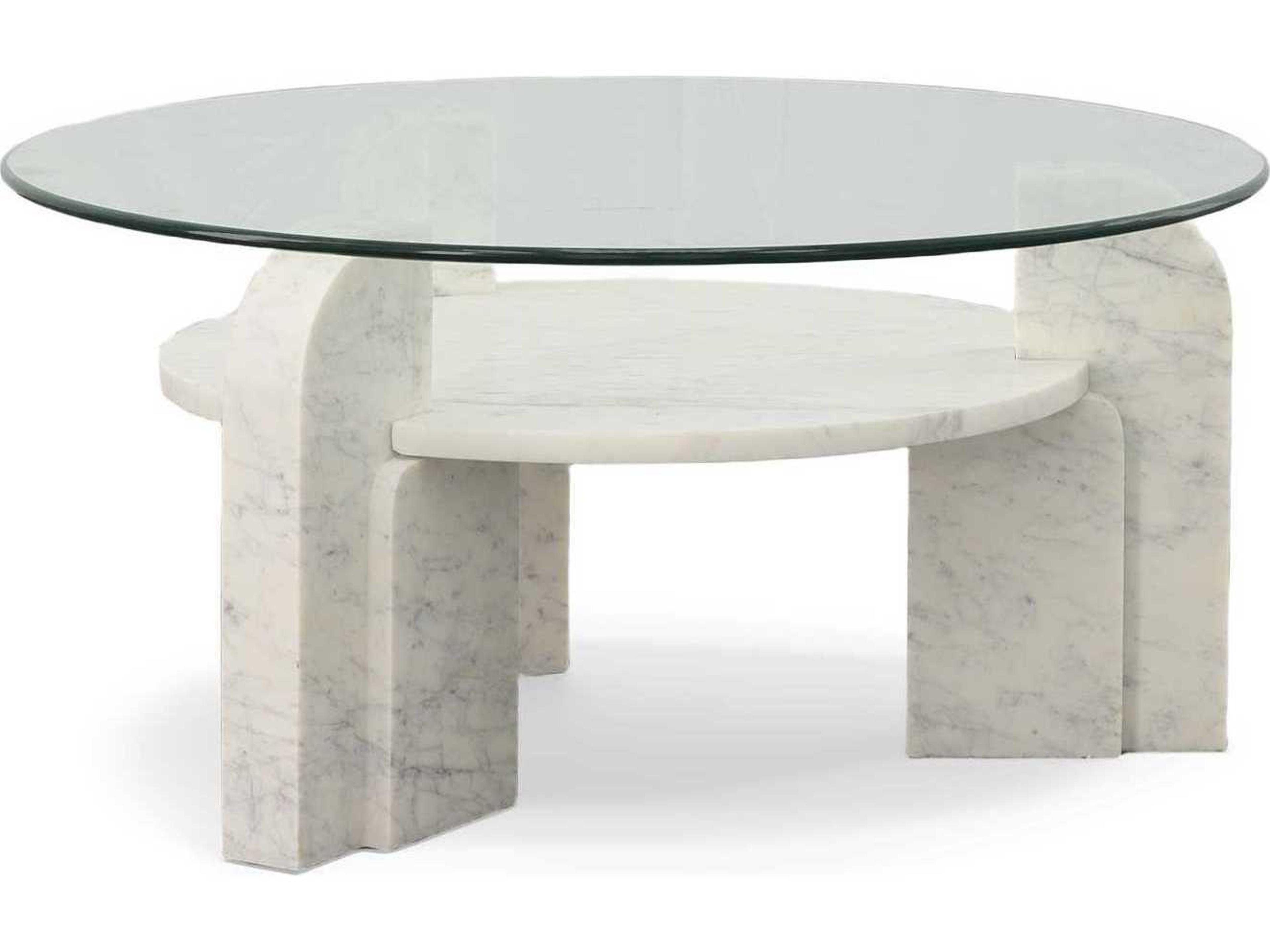 Century Furniture Grand Tour Round Glass White Grey Marble Coffee Table