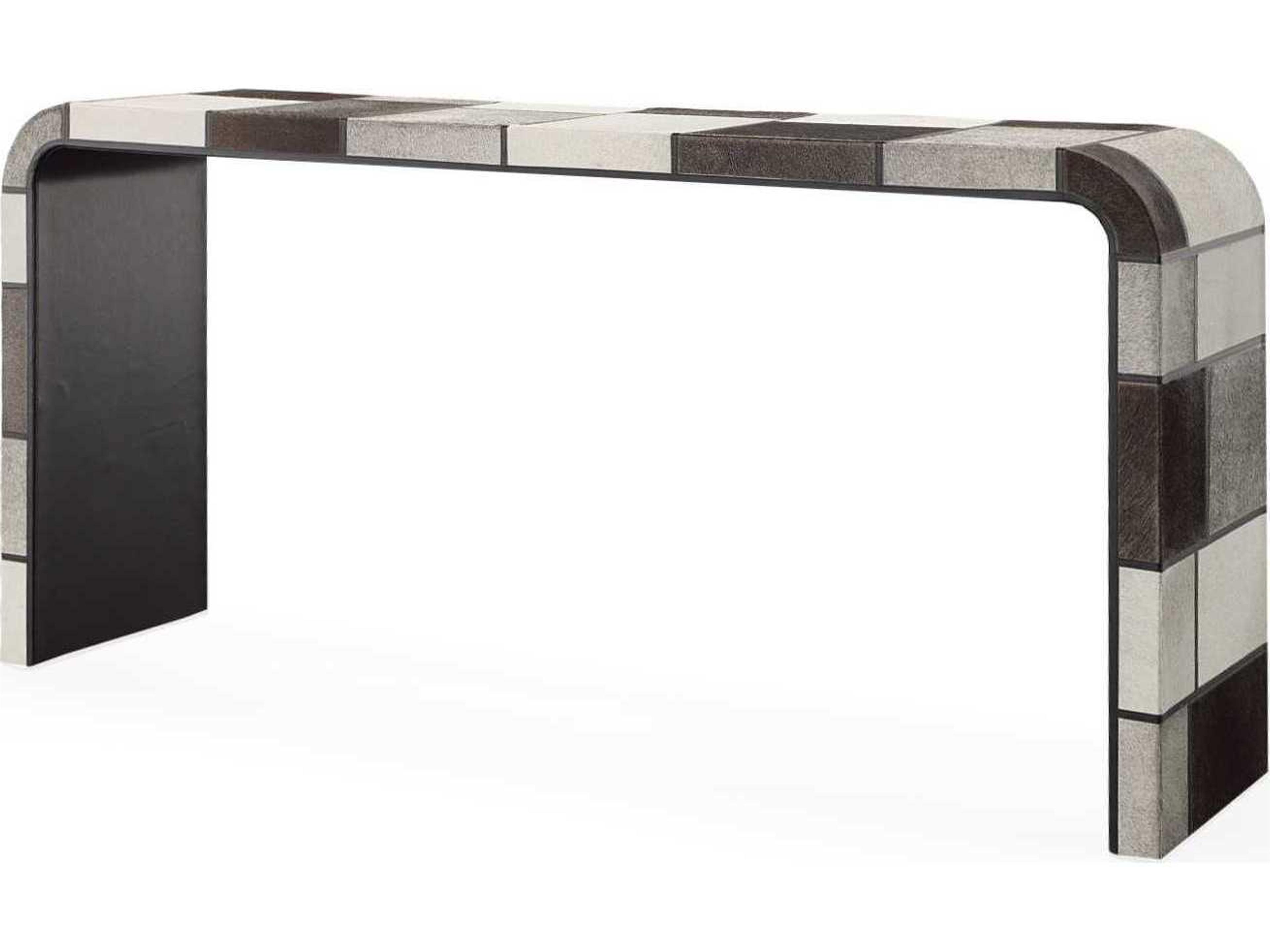 Grand Tour Rectangular Leather Grey White Console Table