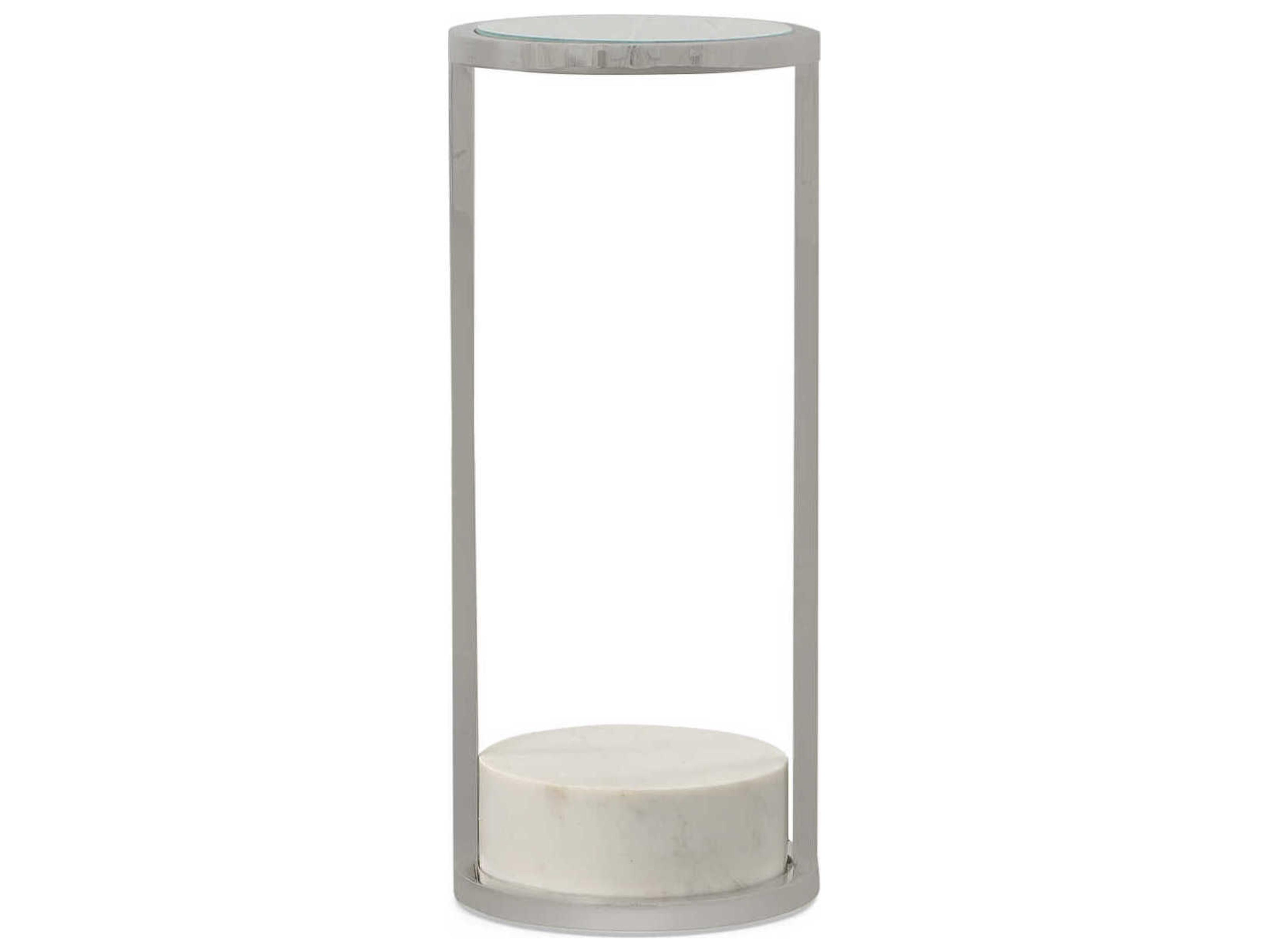 Century Furniture Grand Tour 9" Round Mirror White Grey Marble Polished Nickel End Table