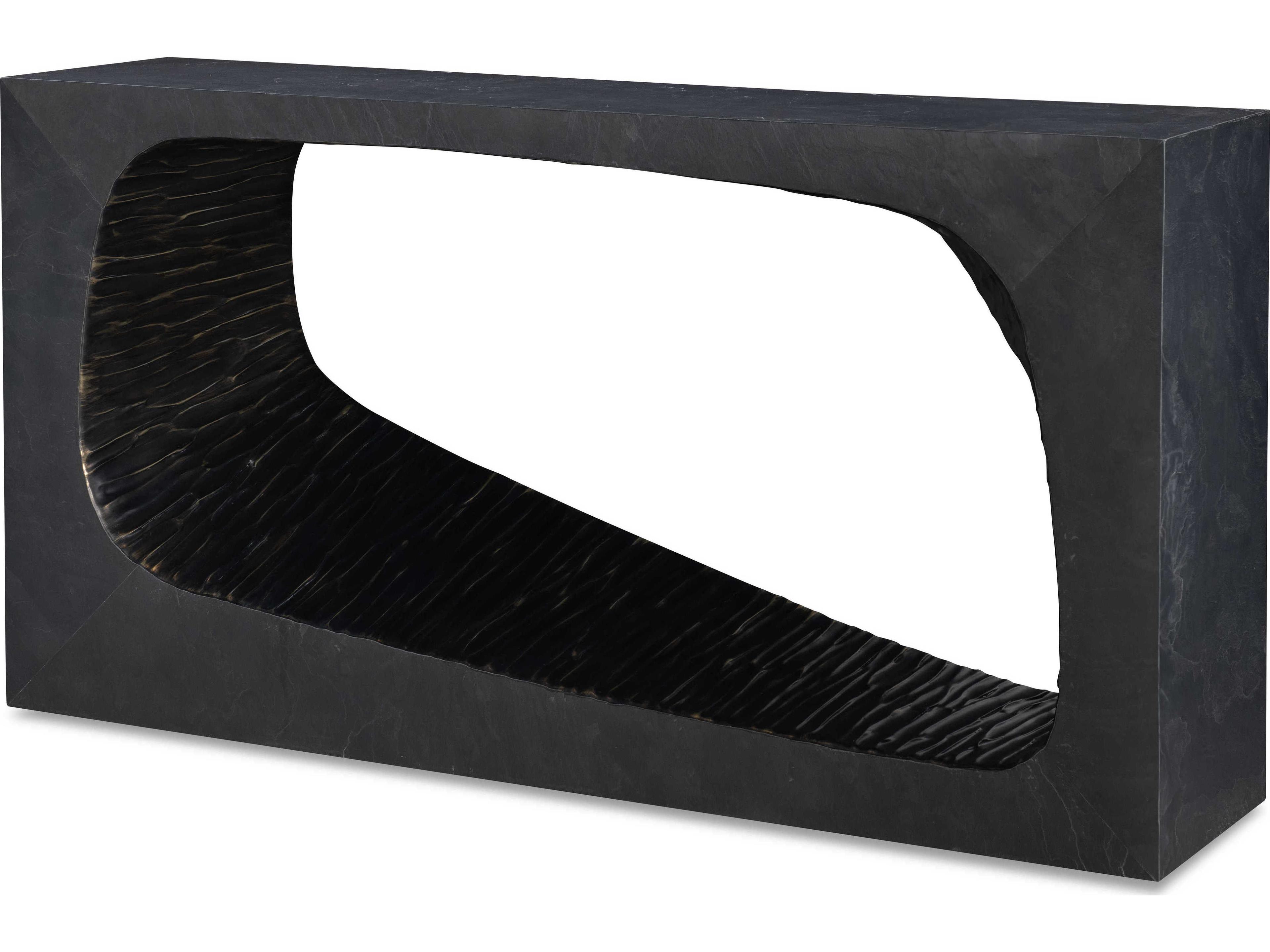 Grand Tour Rectangular Metal Slate Bronze Console Table