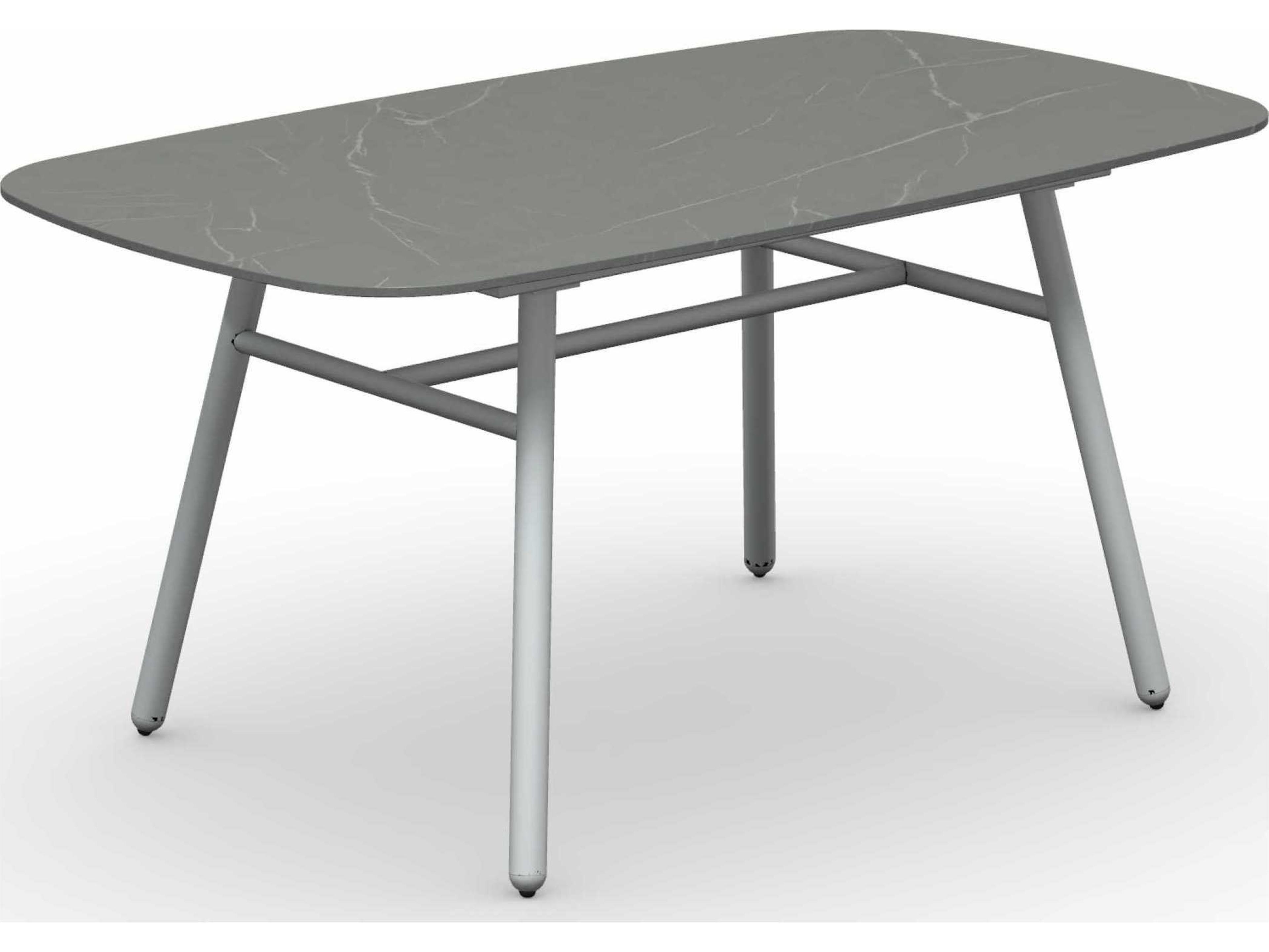 Yo Matt Optic White / Piasentina Grey Aluminum Ceramic Rectangular Dining Table