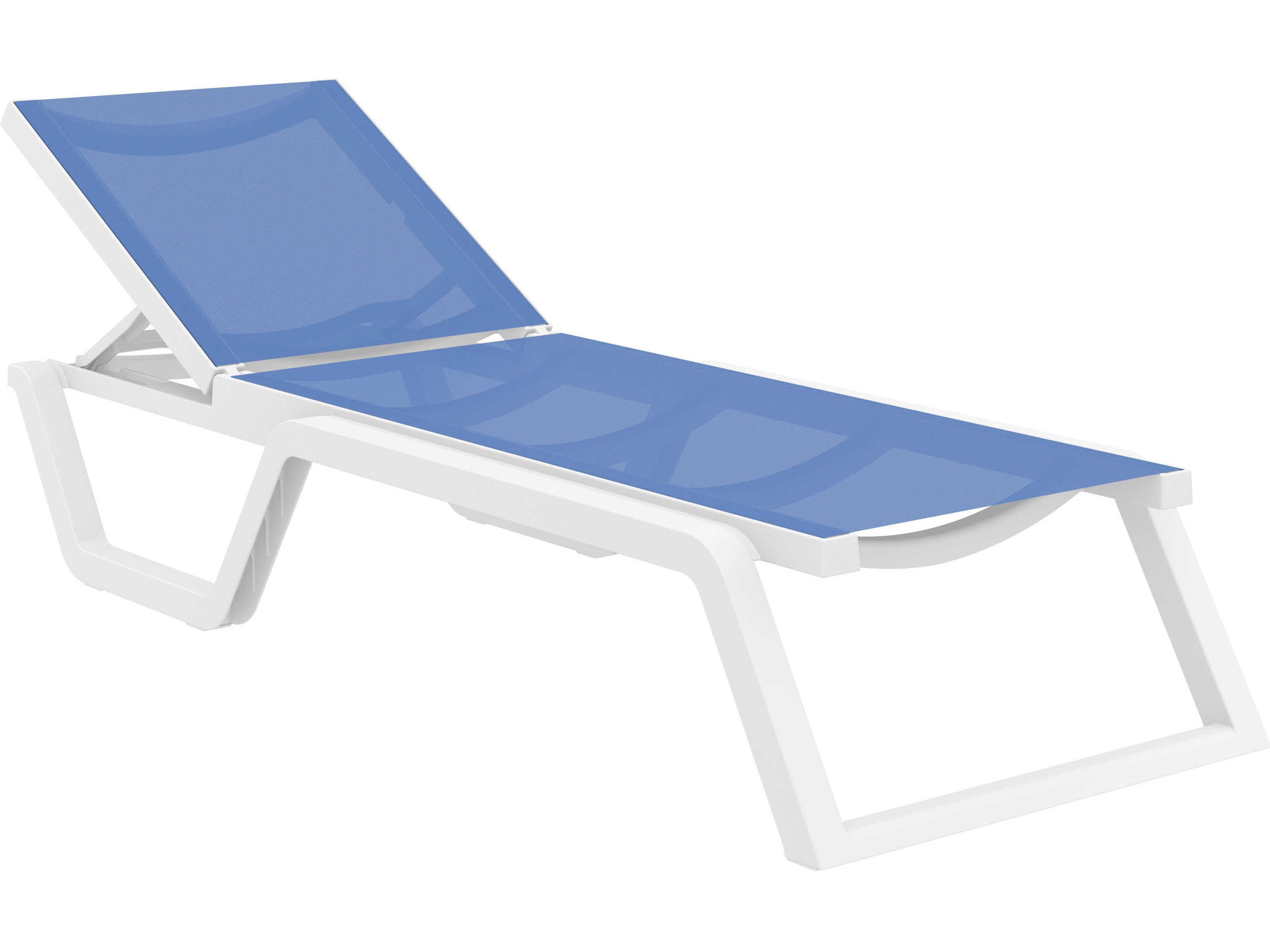 Rio White Blue Polypropylene Sling Chaise Lounge