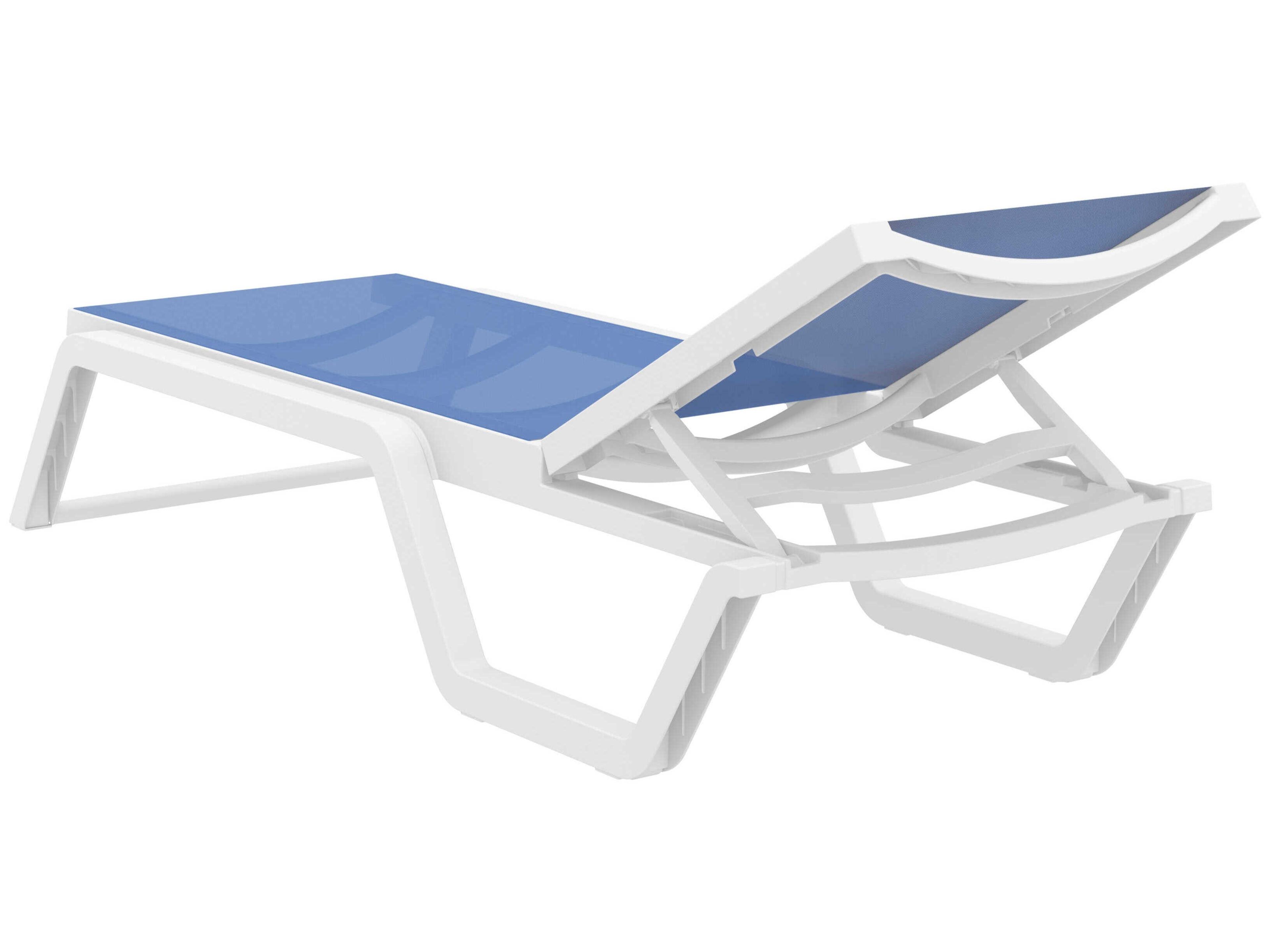 Compamia Rio White Blue Polypropylene Sling Chaise Lounge
