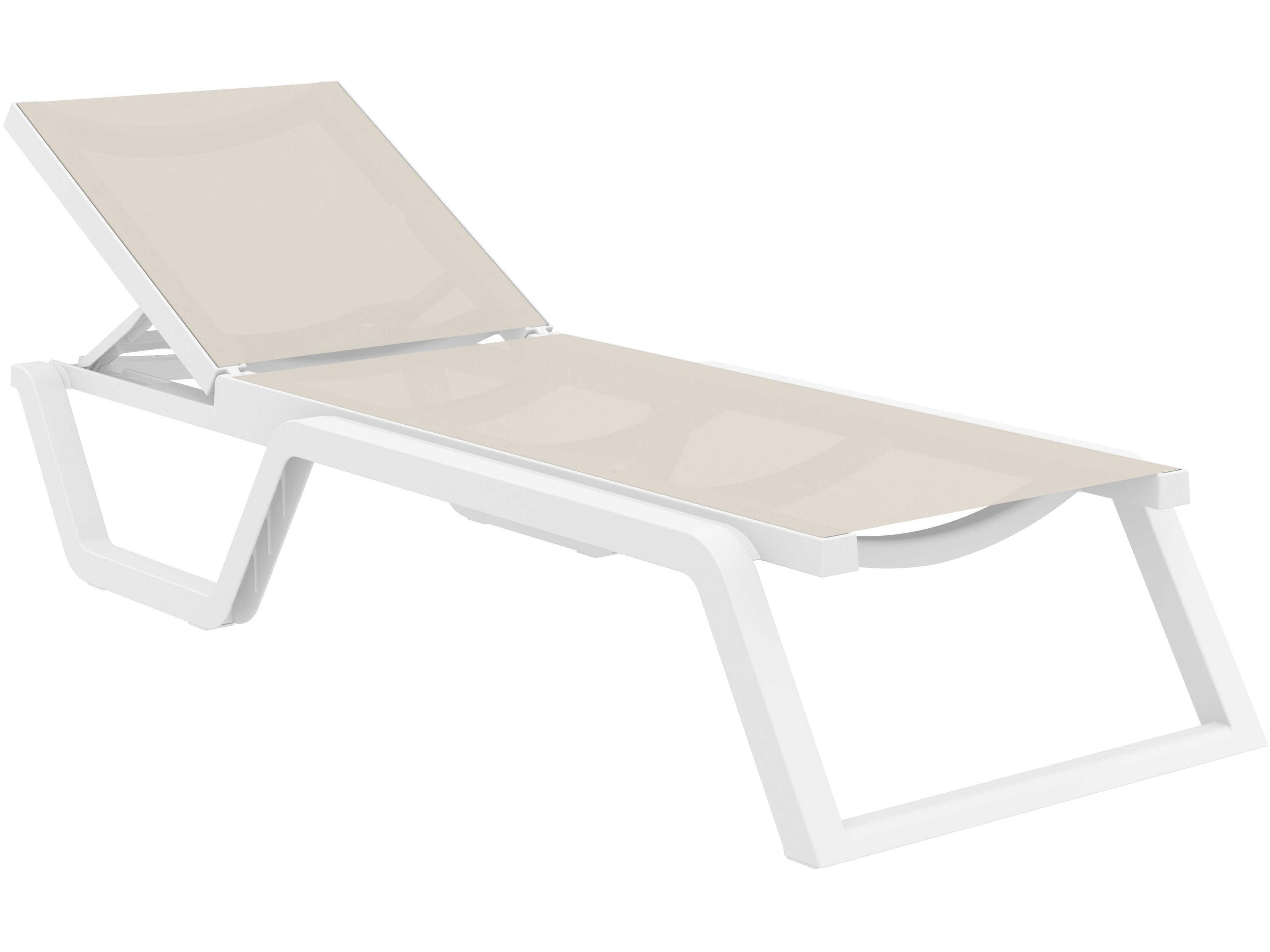 Rio White Taupe Polypropylene Sling Chaise Lounge