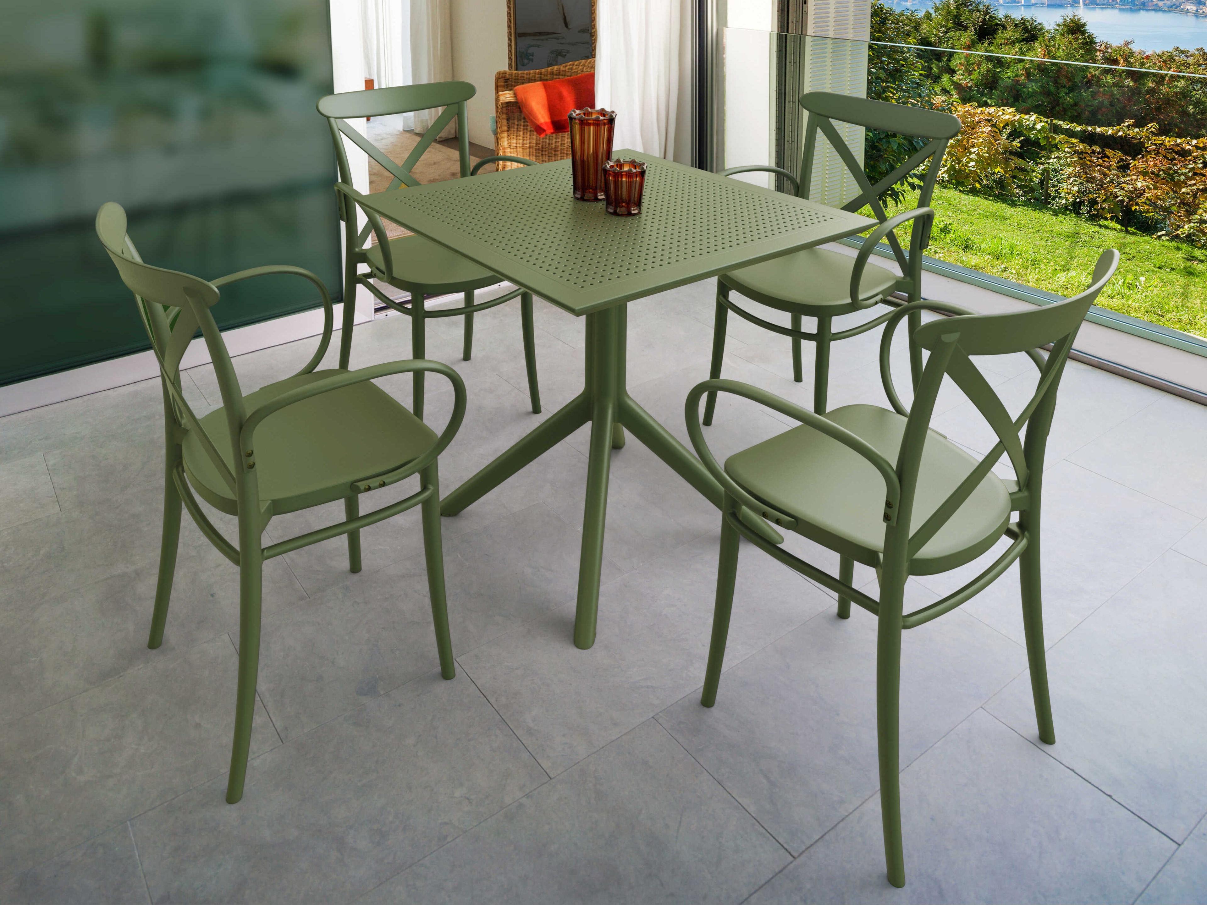 Compamia Sky Olive Green Polypropylene Square Dining Table