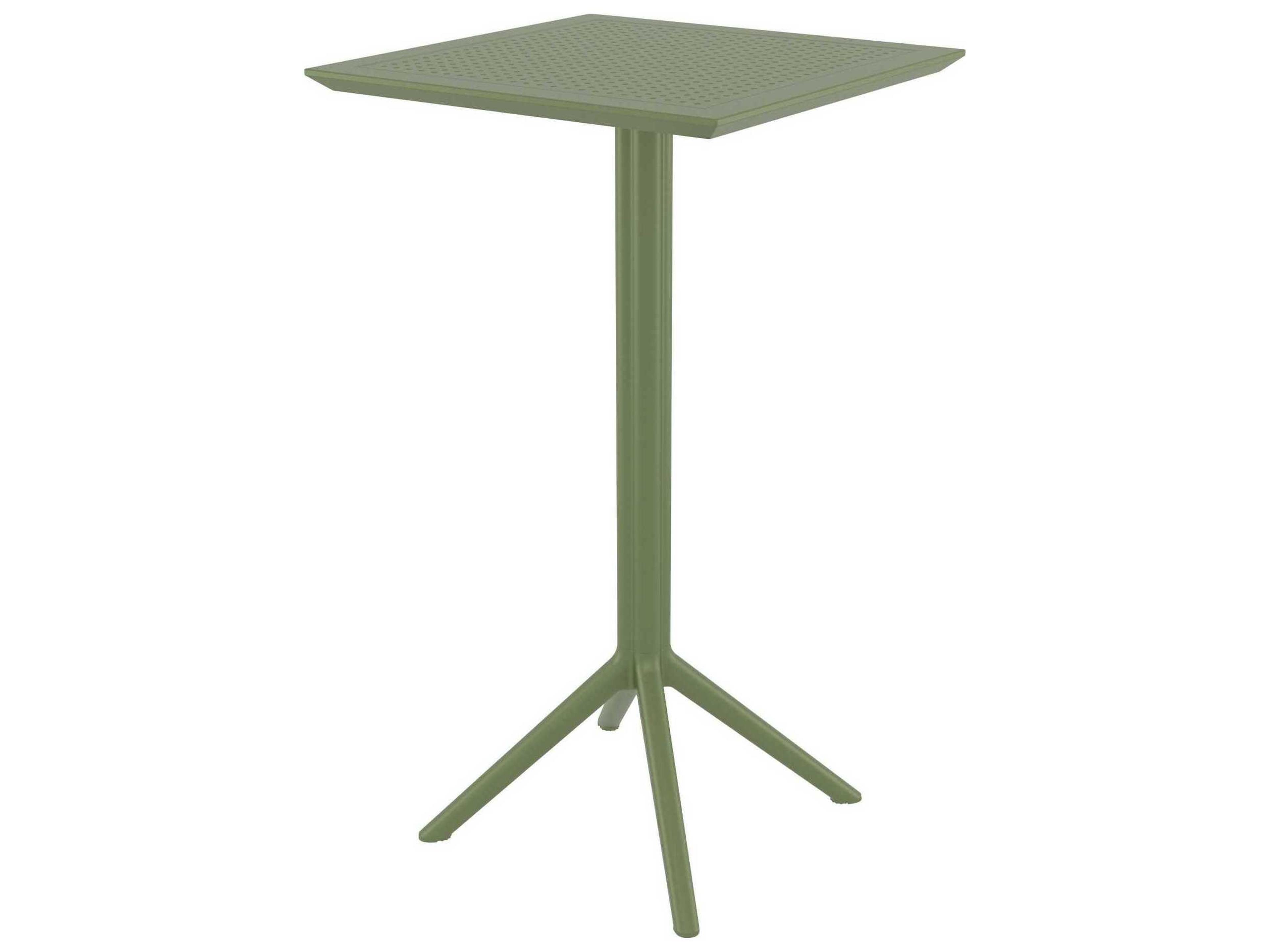Sky Olive Green Polypropylene Square Bar Table