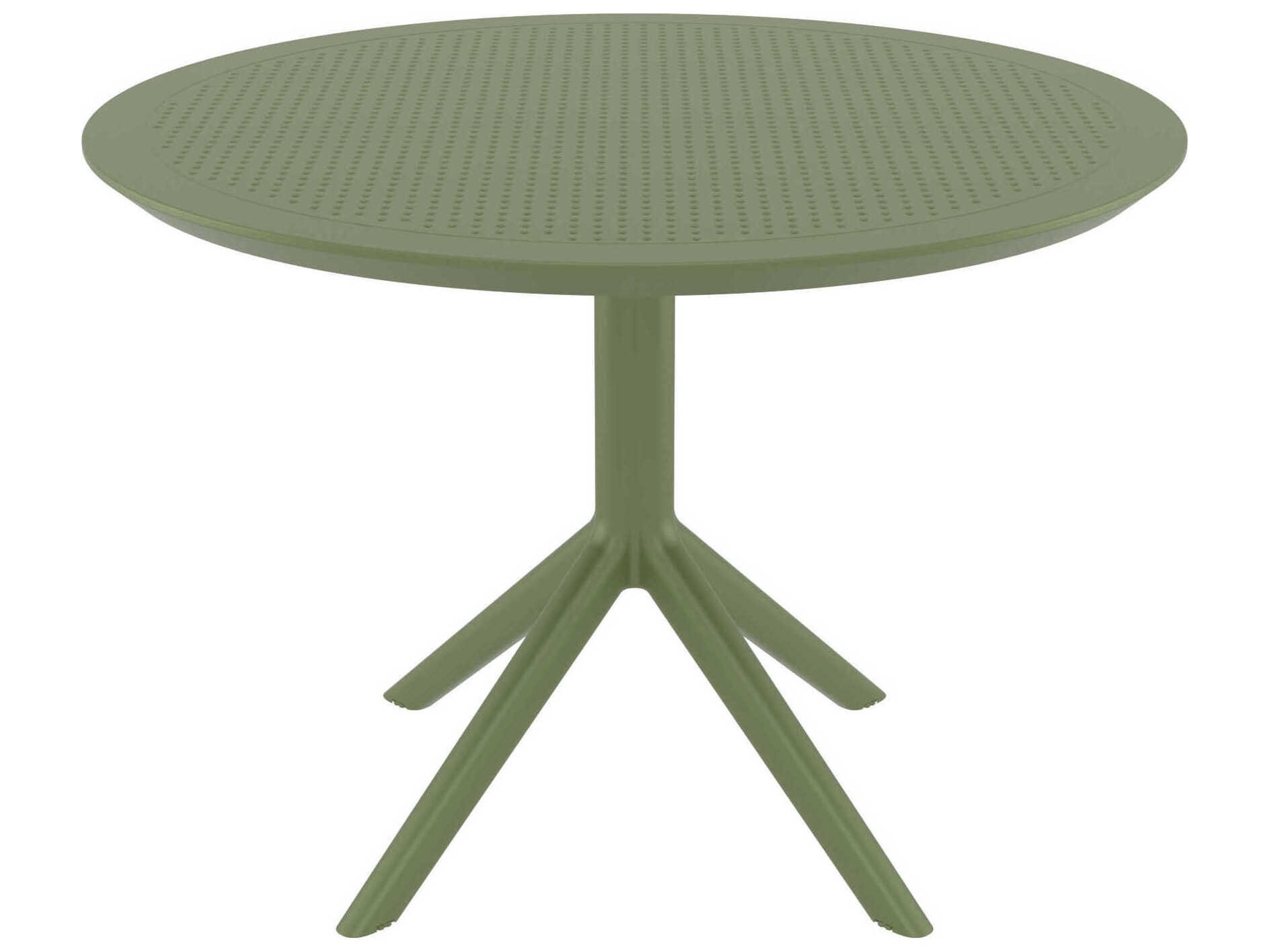 Sky Olive Green Polypropylene Round Dining Table