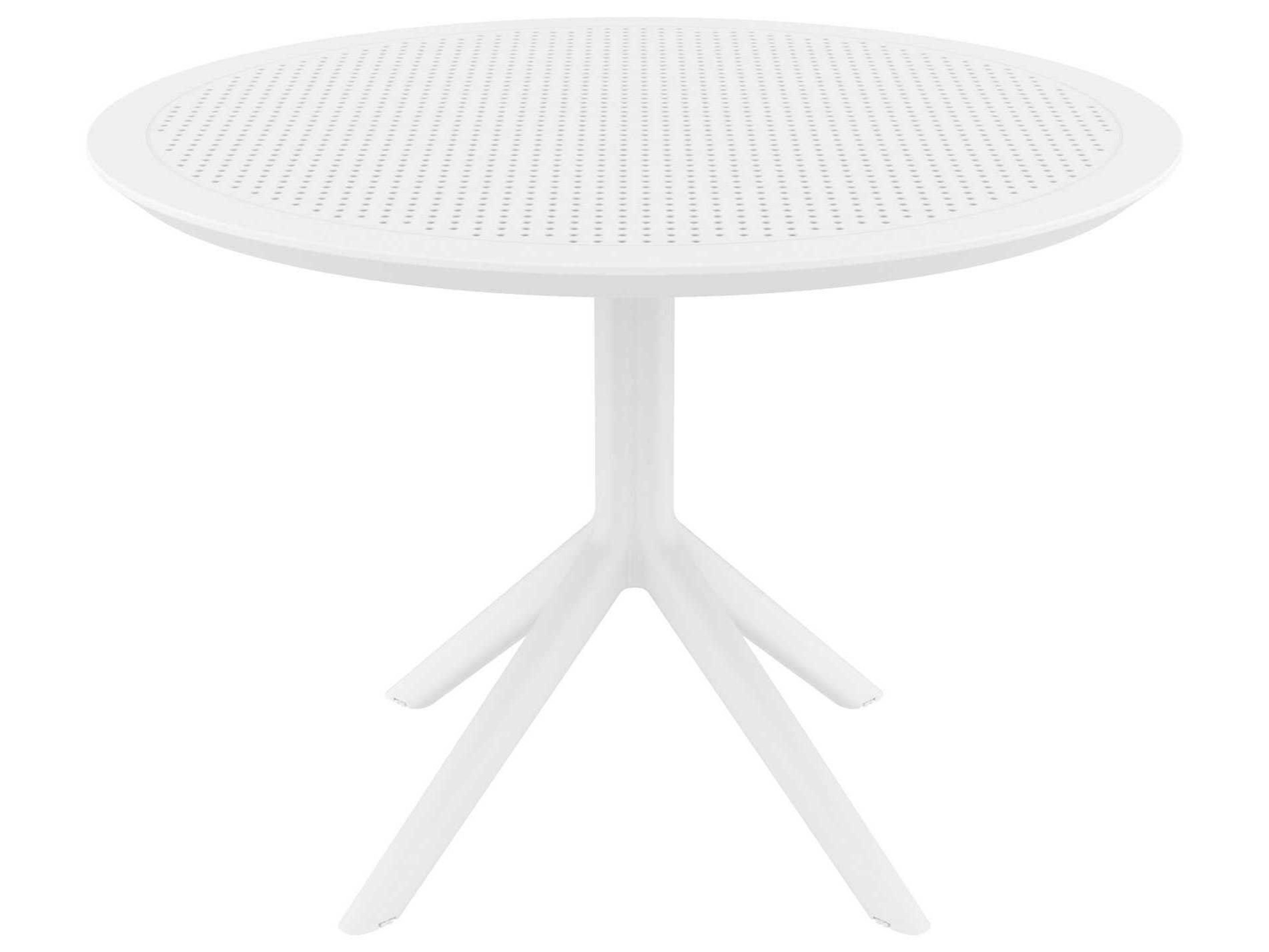 Sky White Polypropylene Round Umbrella Hole Dining Table