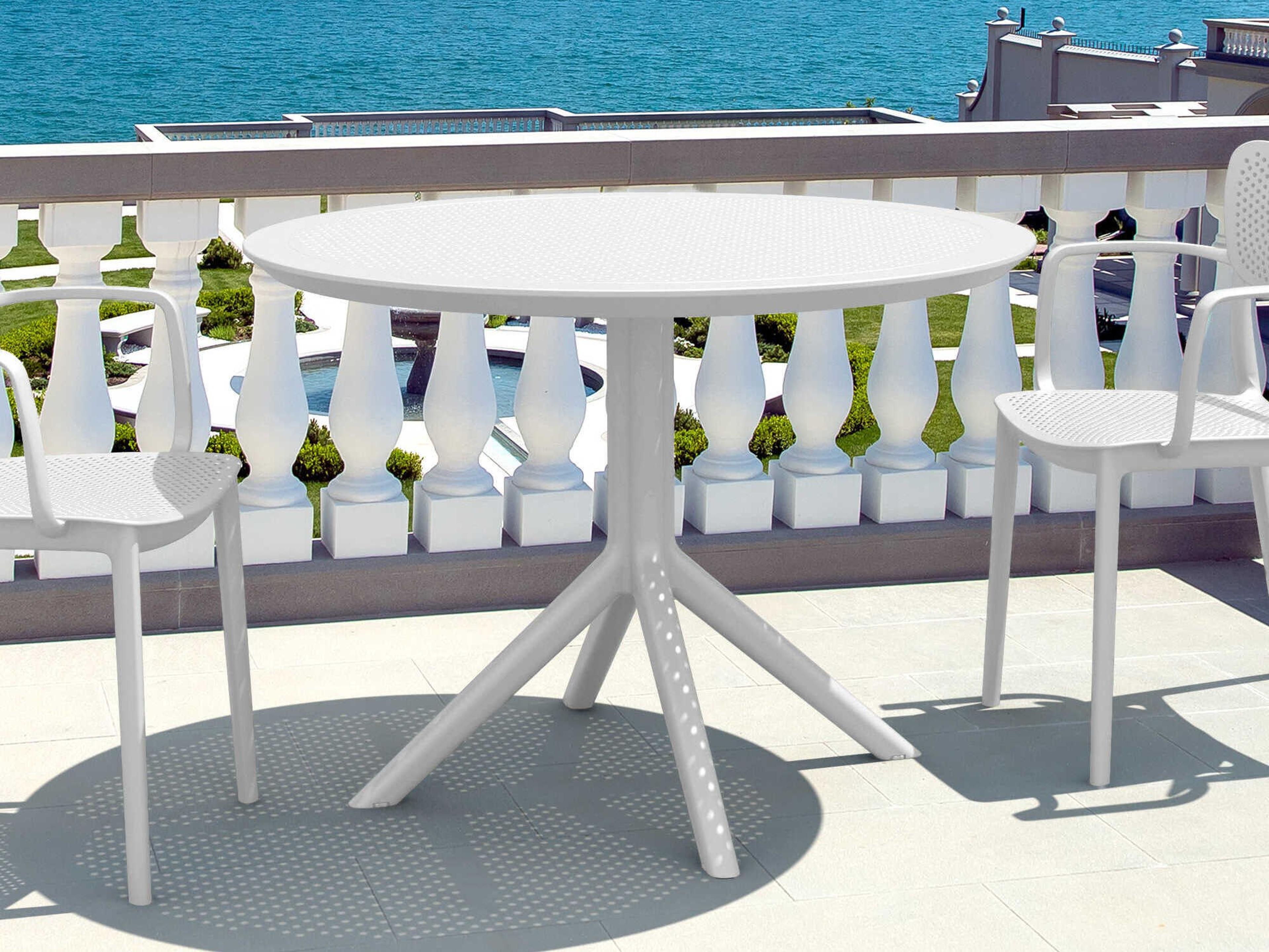 Compamia Sky White Polypropylene Round Umbrella Hole Dining Table
