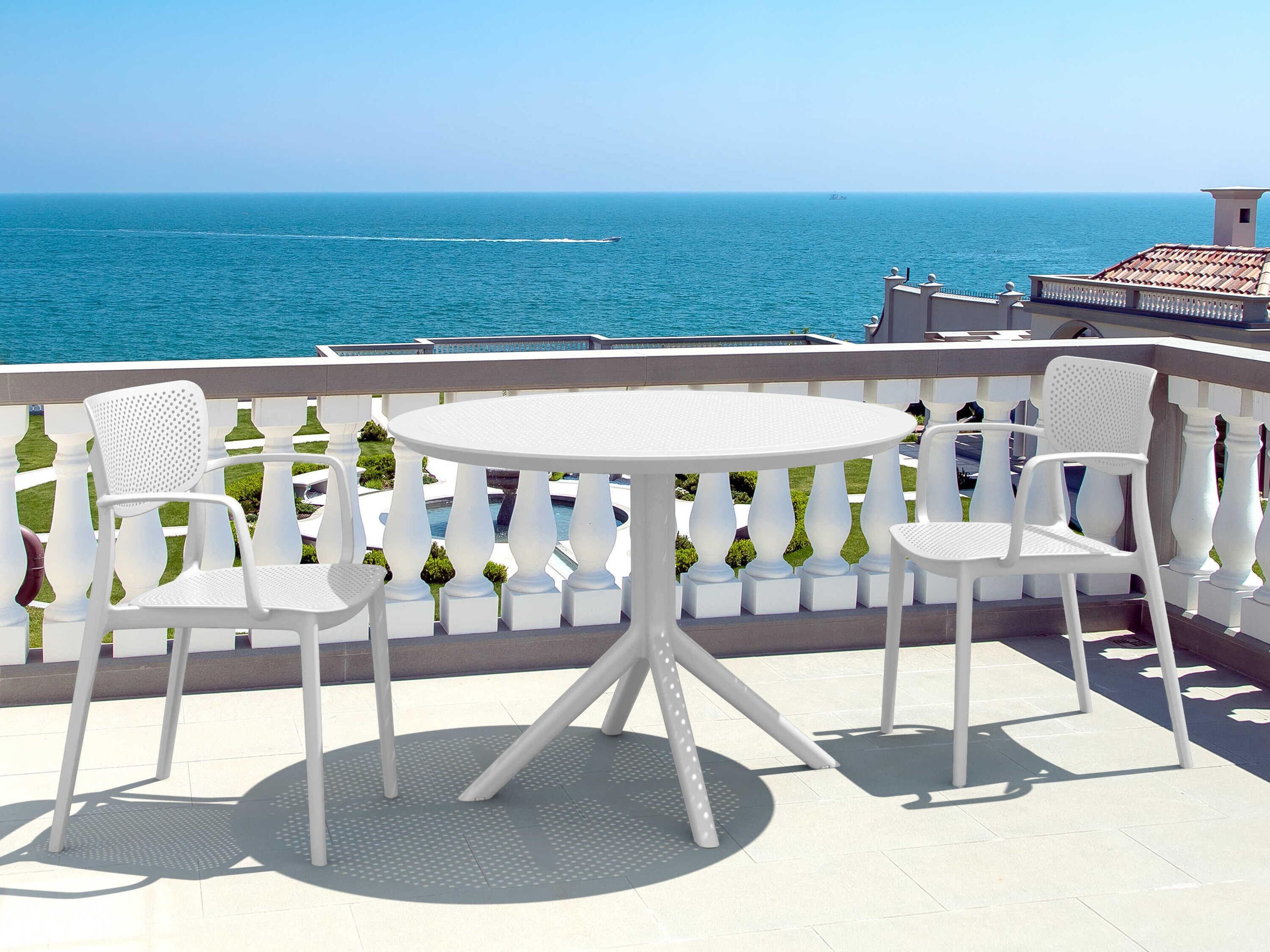 Compamia Sky White Polypropylene Round Umbrella Hole Dining Table